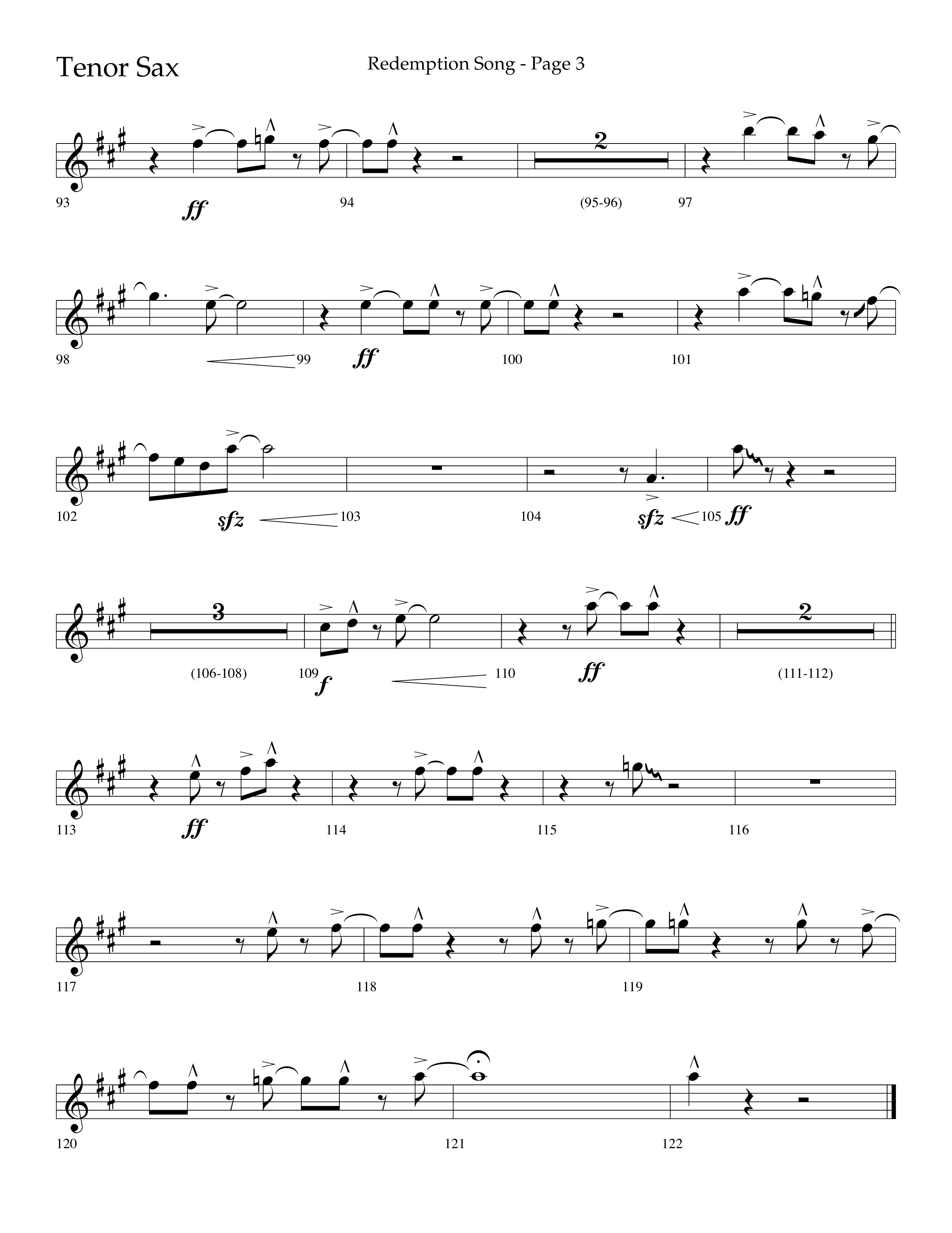 Redemption Song (Choral Anthem SATB) Tenor Sax 1 (Lifeway Choral / Arr. Cliff Duren)