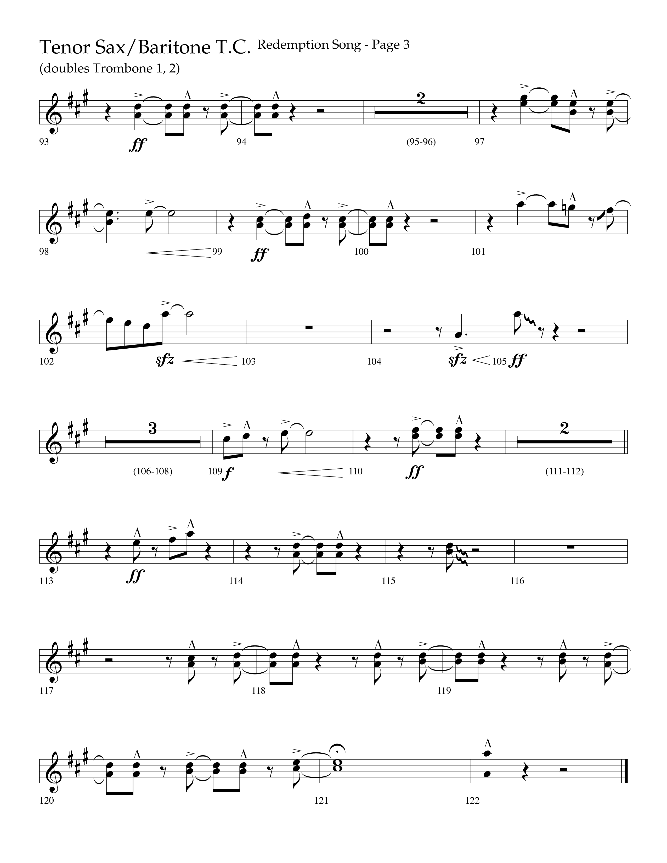 Redemption Song (Choral Anthem SATB) Tenor Sax/Baritone T.C. (Lifeway Choral / Arr. Cliff Duren)