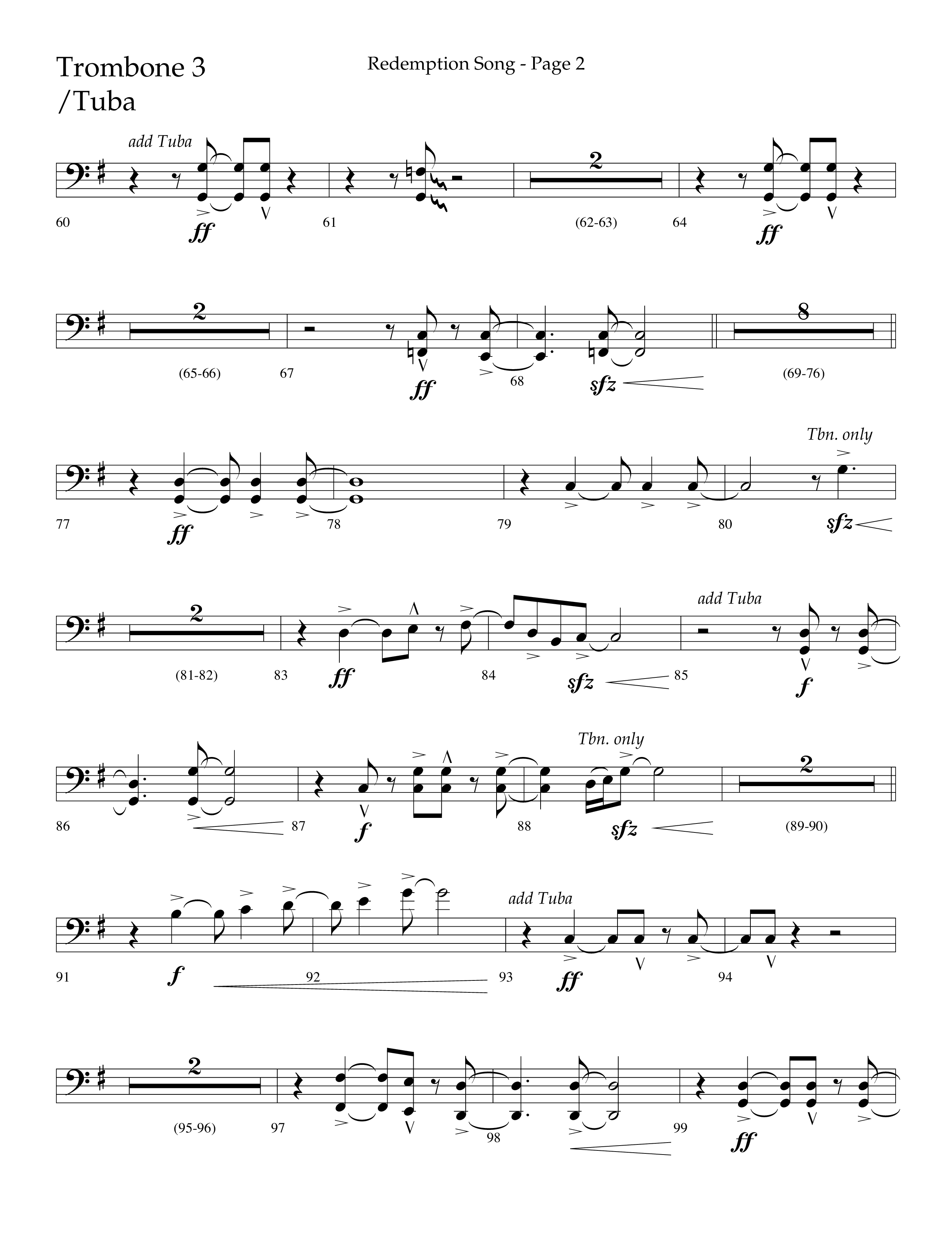 Redemption Song (Choral Anthem SATB) Trombone 3/Tuba (Lifeway Choral / Arr. Cliff Duren)