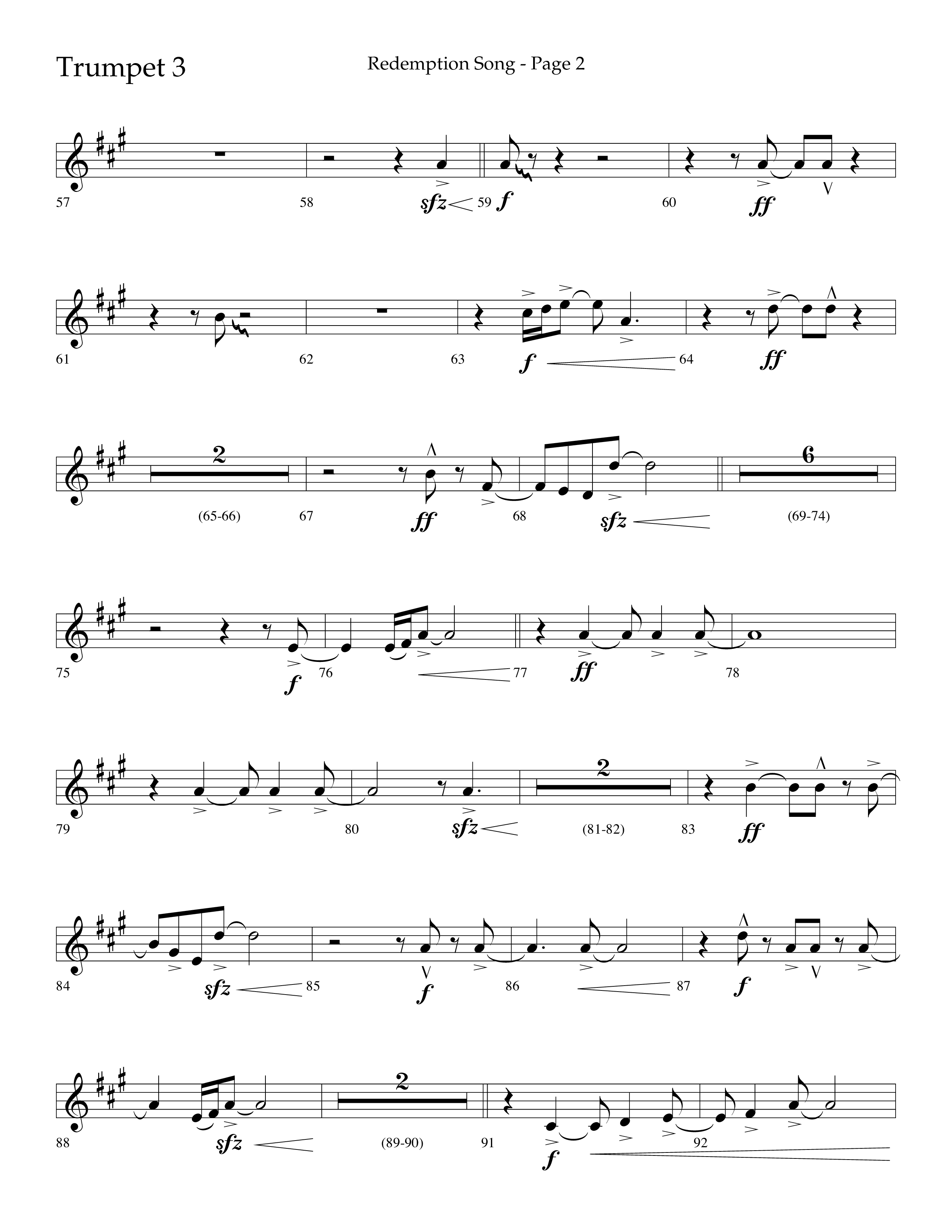 Redemption Song (Choral Anthem SATB) Trumpet 3 (Lifeway Choral / Arr. Cliff Duren)