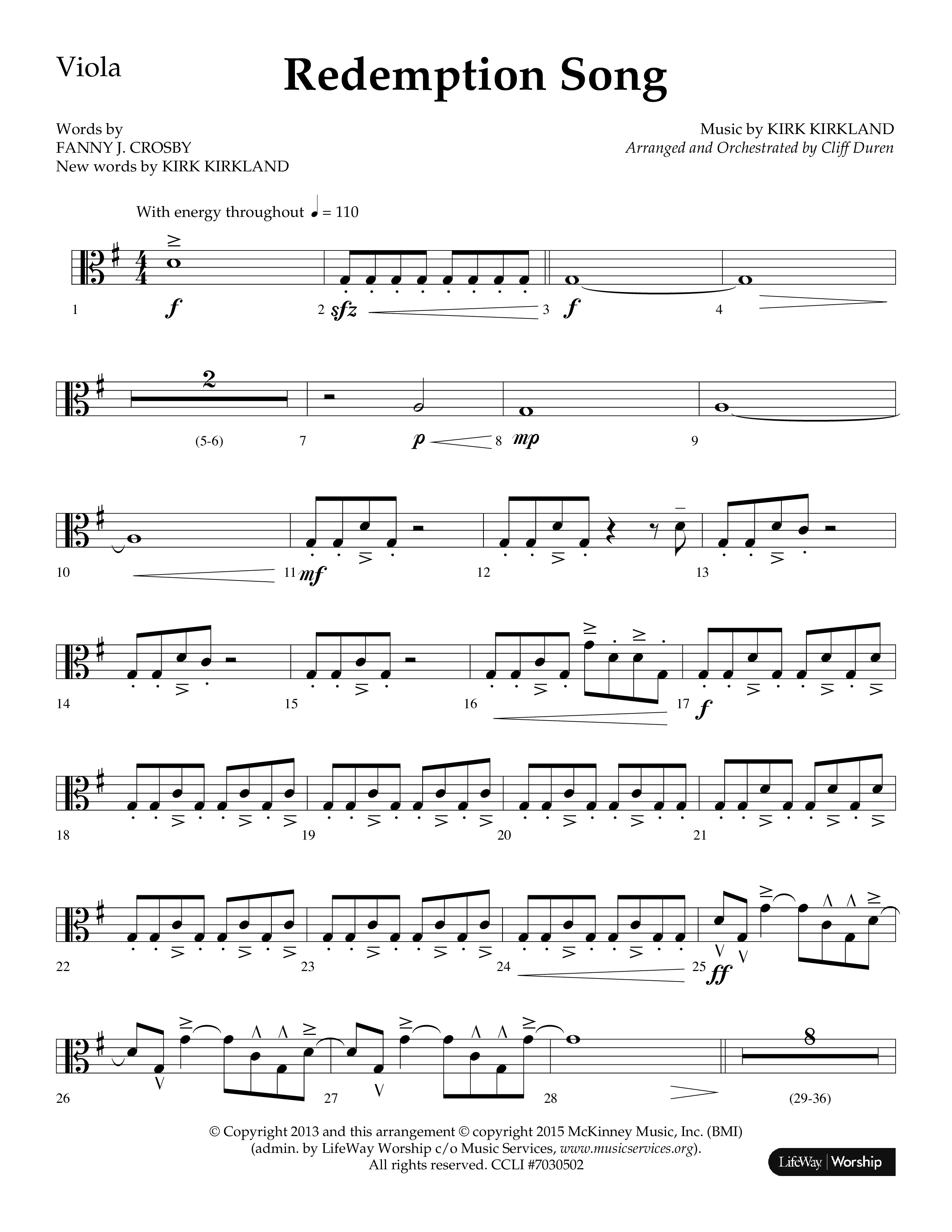 Redemption Song (Choral Anthem SATB) Viola (Lifeway Choral / Arr. Cliff Duren)