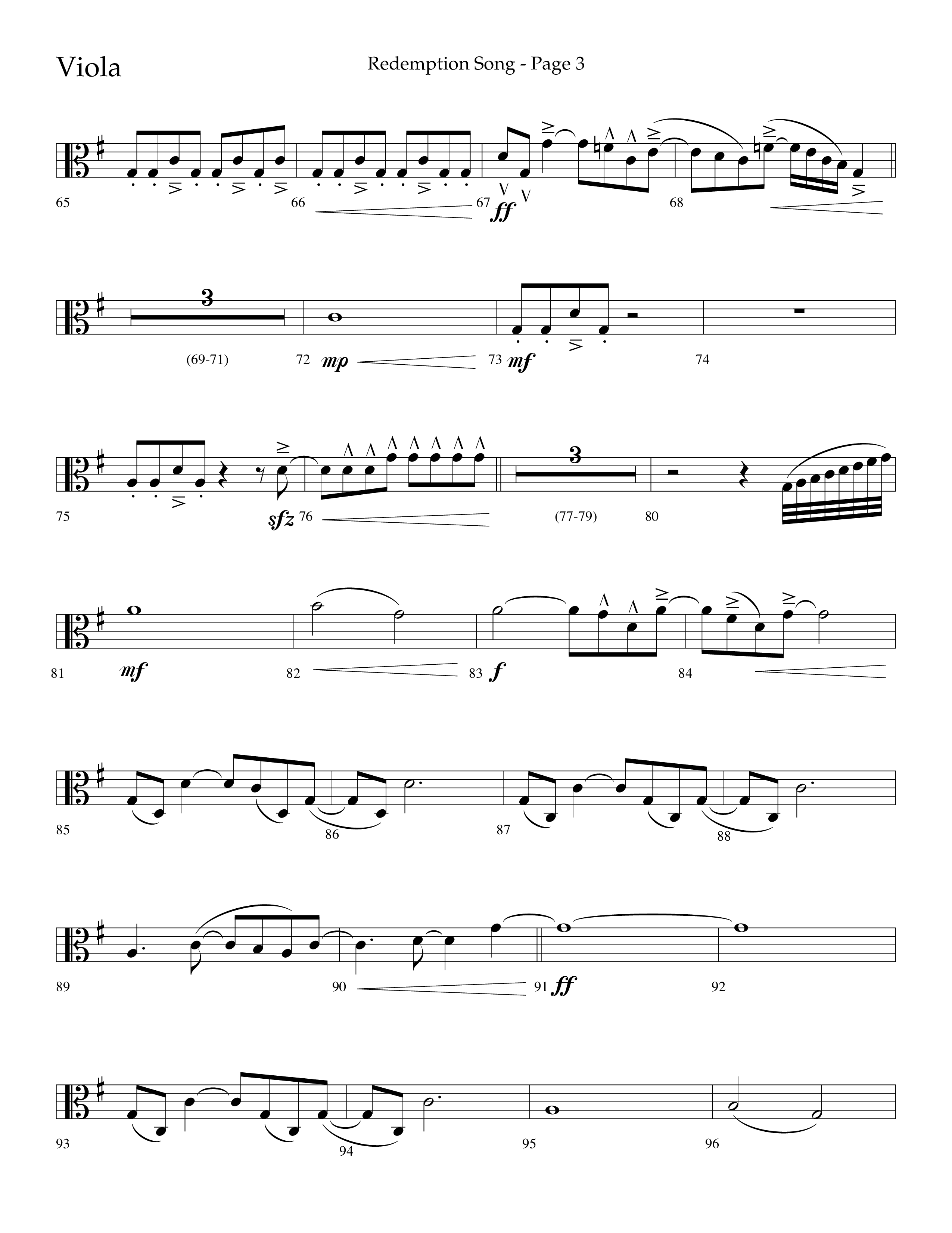 Redemption Song (Choral Anthem SATB) Viola (Lifeway Choral / Arr. Cliff Duren)