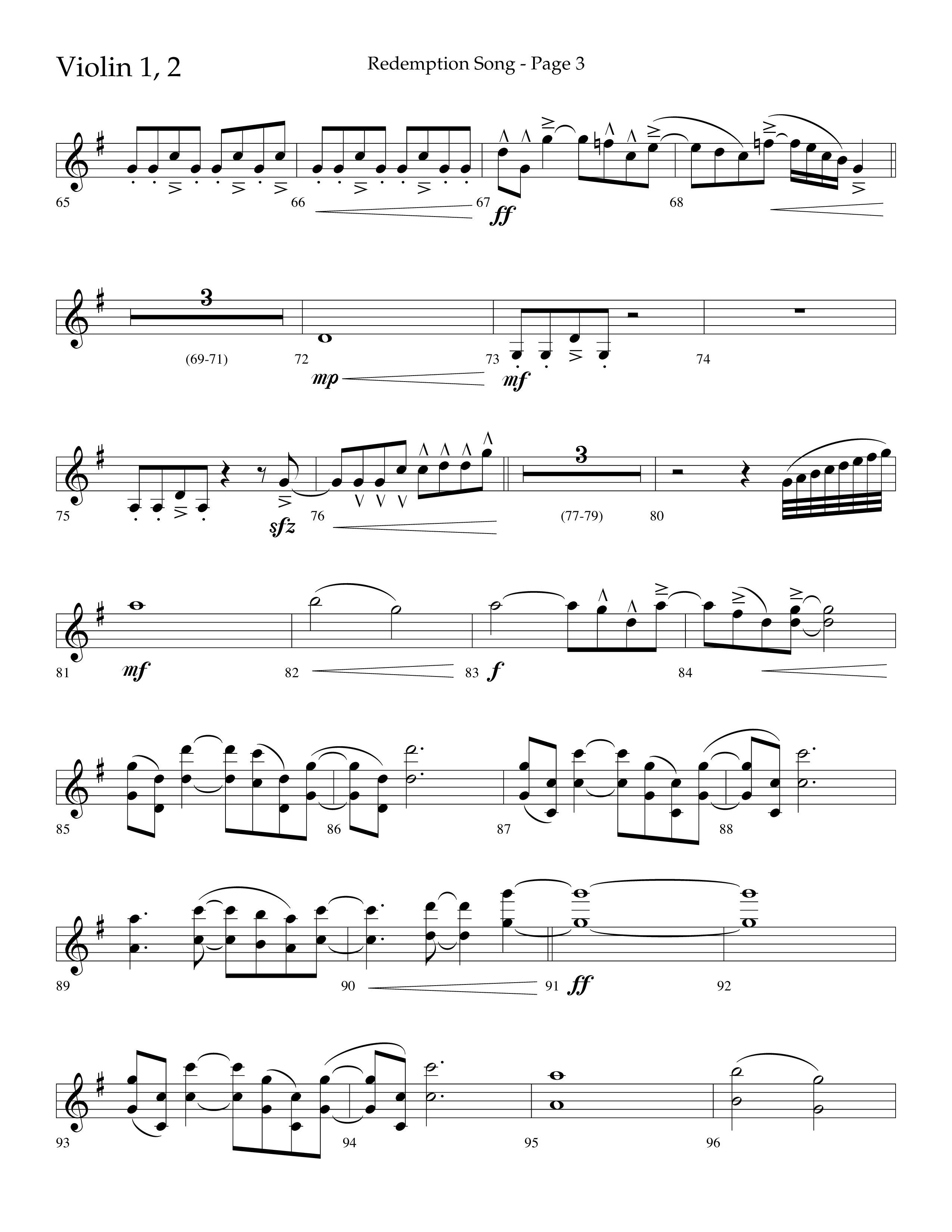 Redemption Song (Choral Anthem SATB) Violin 1/2 (Lifeway Choral / Arr. Cliff Duren)
