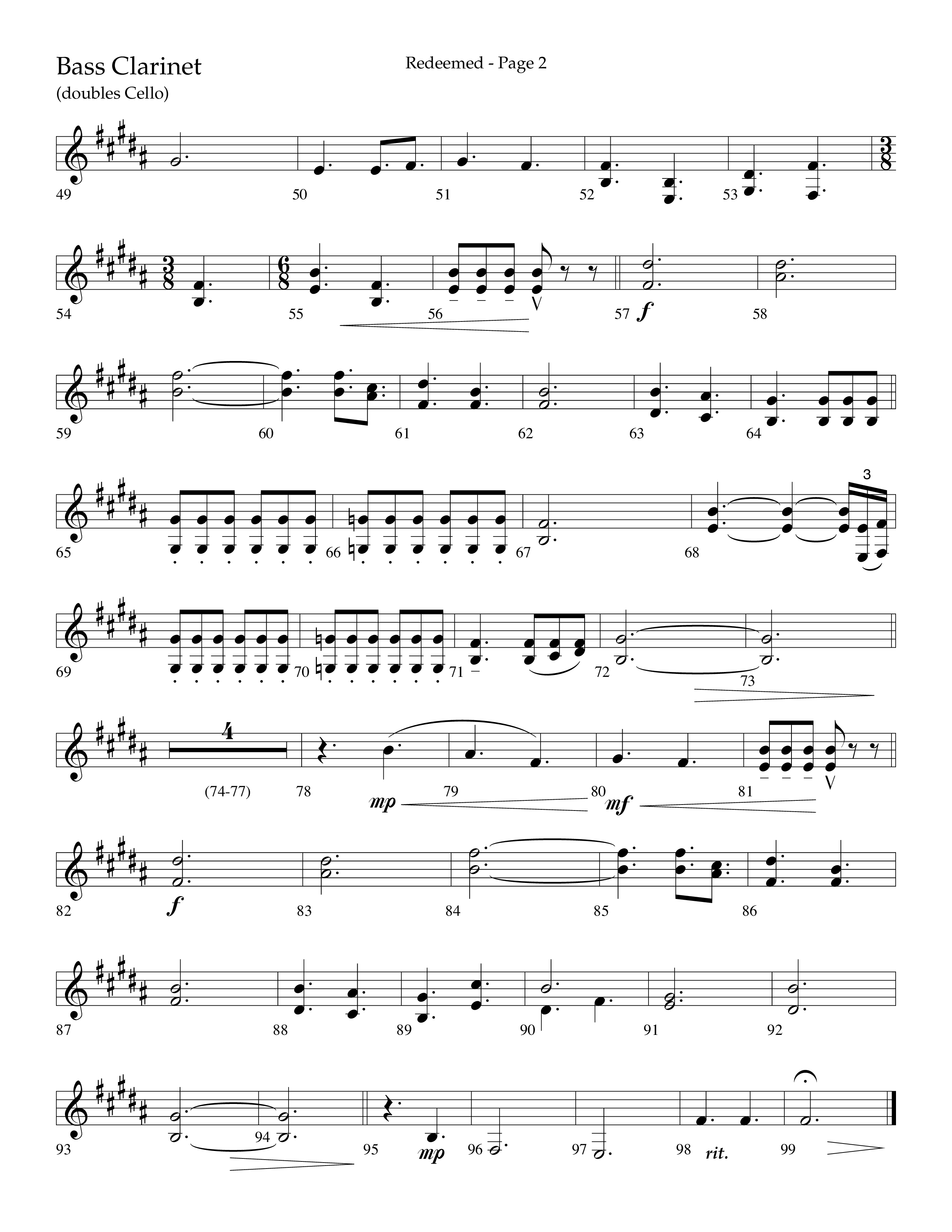 Redeemed (Choral Anthem SATB) Bass Clarinet (Lifeway Choral / Arr. Danny Zaloudik)
