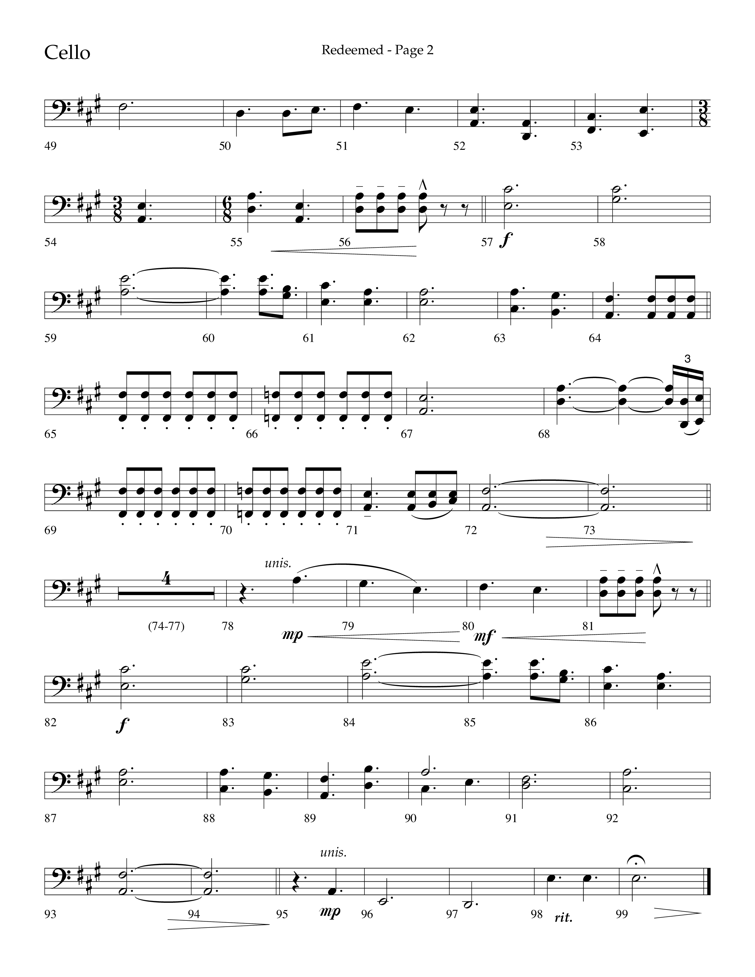 Redeemed (Choral Anthem SATB) Cello (Lifeway Choral / Arr. Danny Zaloudik)
