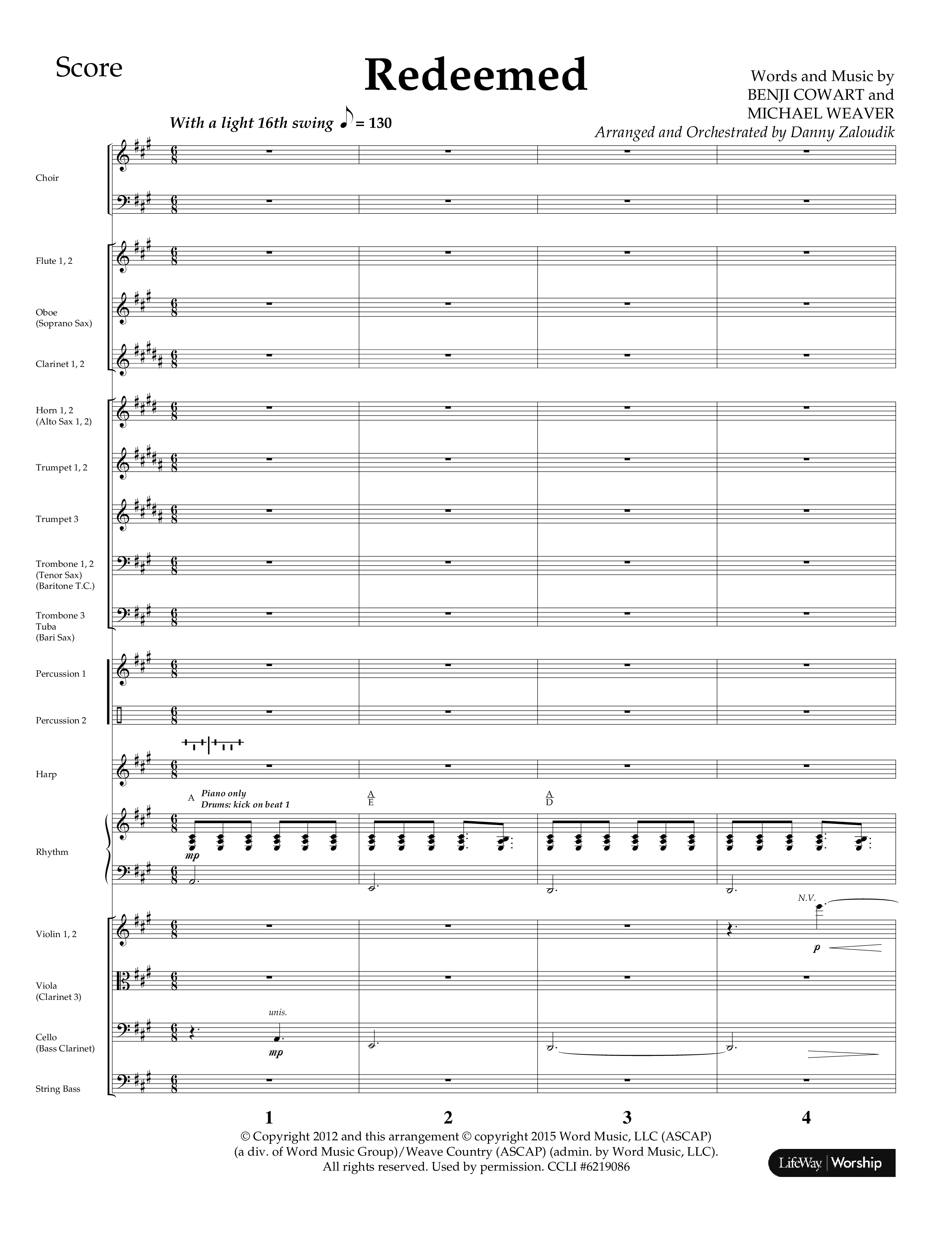 Redeemed (Choral Anthem SATB) Conductor's Score (Lifeway Choral / Arr. Danny Zaloudik)