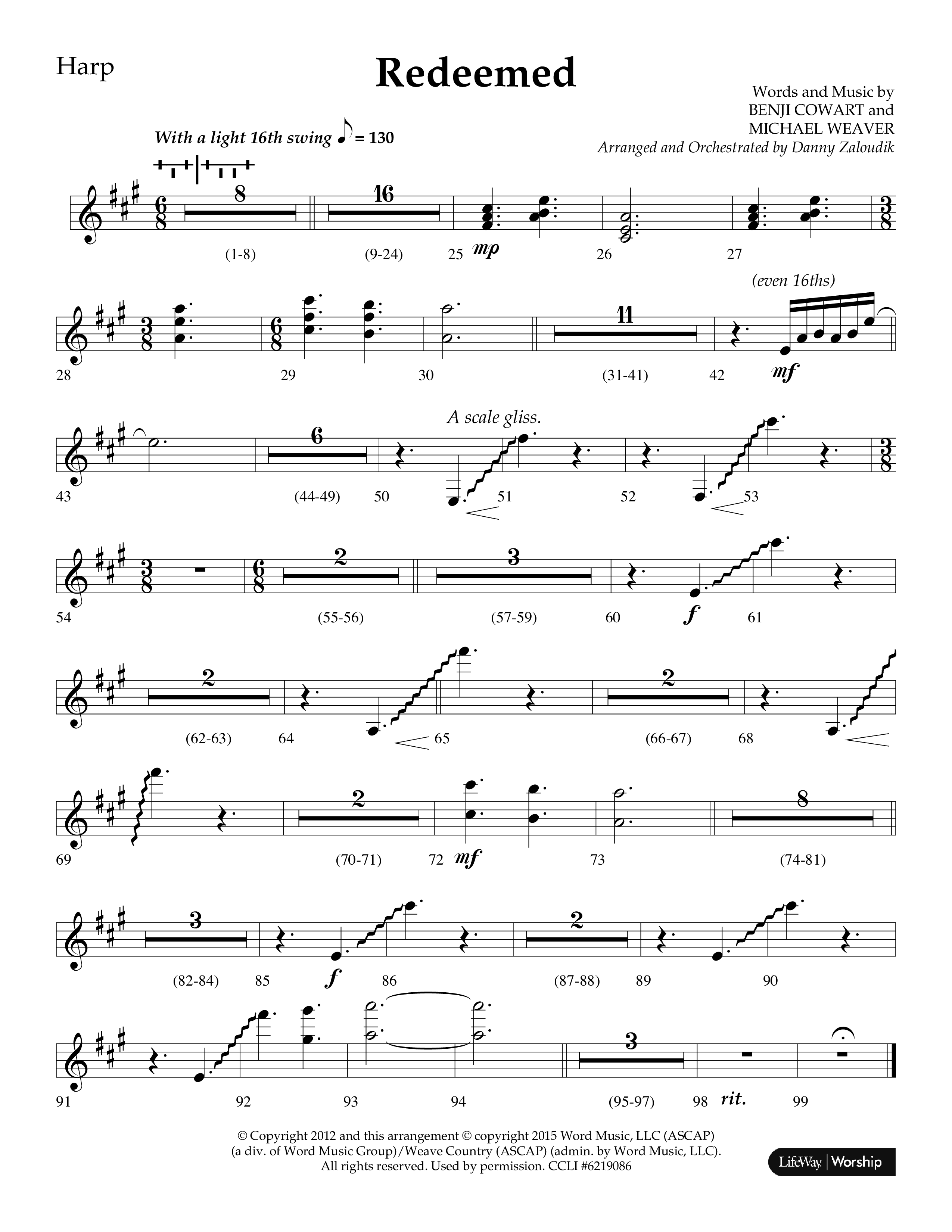 Redeemed (Choral Anthem SATB) Harp (Lifeway Choral / Arr. Danny Zaloudik)