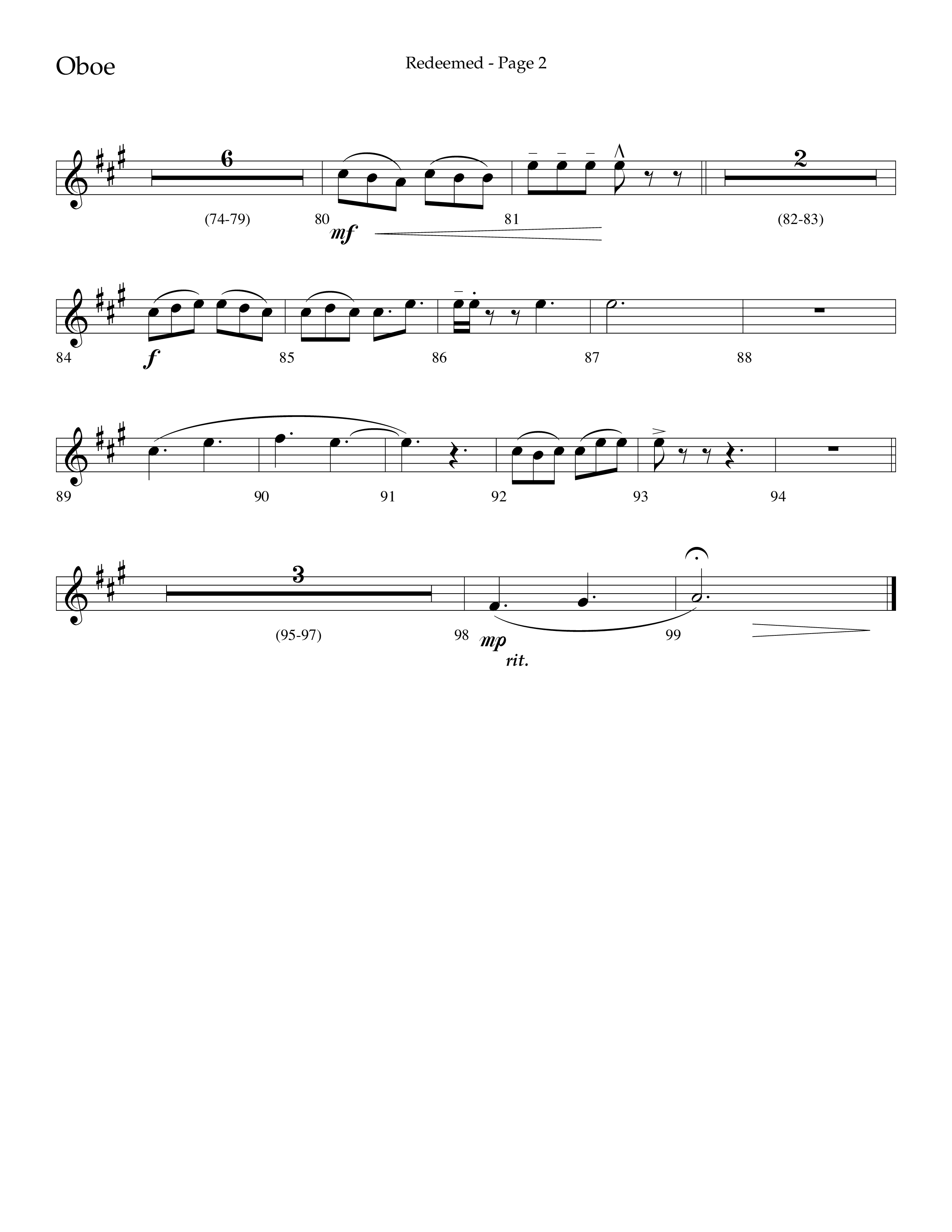 Redeemed (Choral Anthem SATB) Oboe (Lifeway Choral / Arr. Danny Zaloudik)
