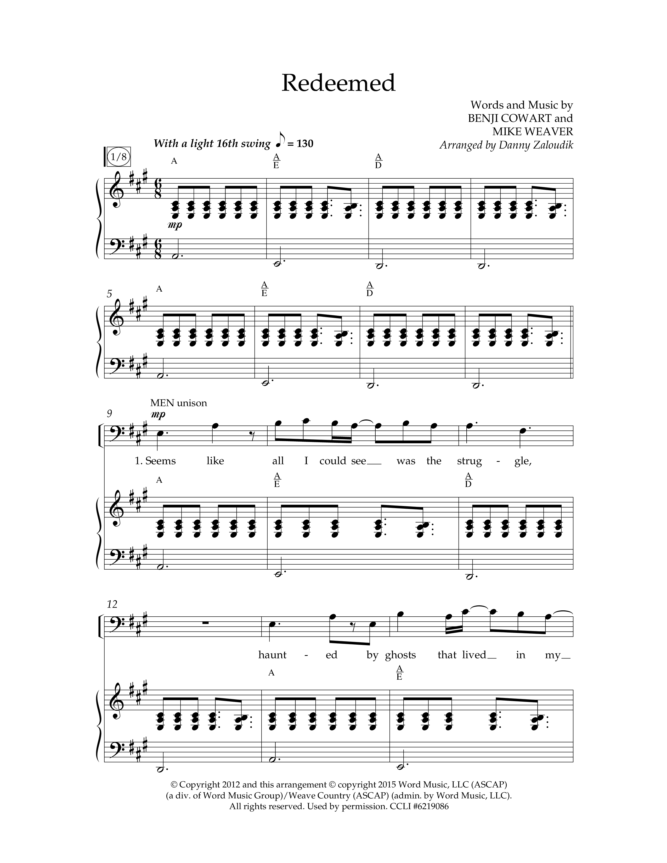 Redeemed (Choral Anthem SATB) Anthem (SATB/Piano) (Lifeway Choral / Arr. Danny Zaloudik)
