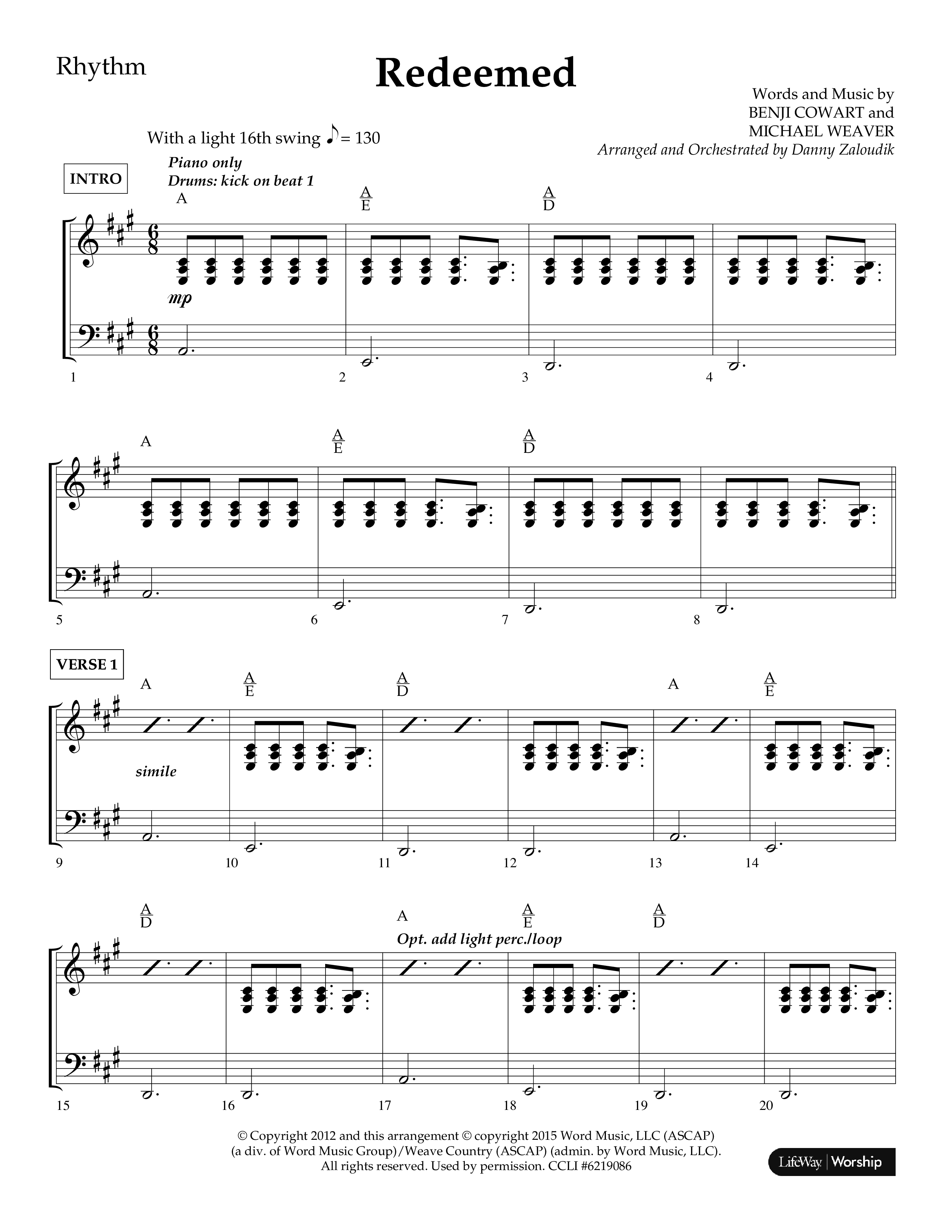 Redeemed (Choral Anthem SATB) Lead Melody & Rhythm (Lifeway Choral / Arr. Danny Zaloudik)