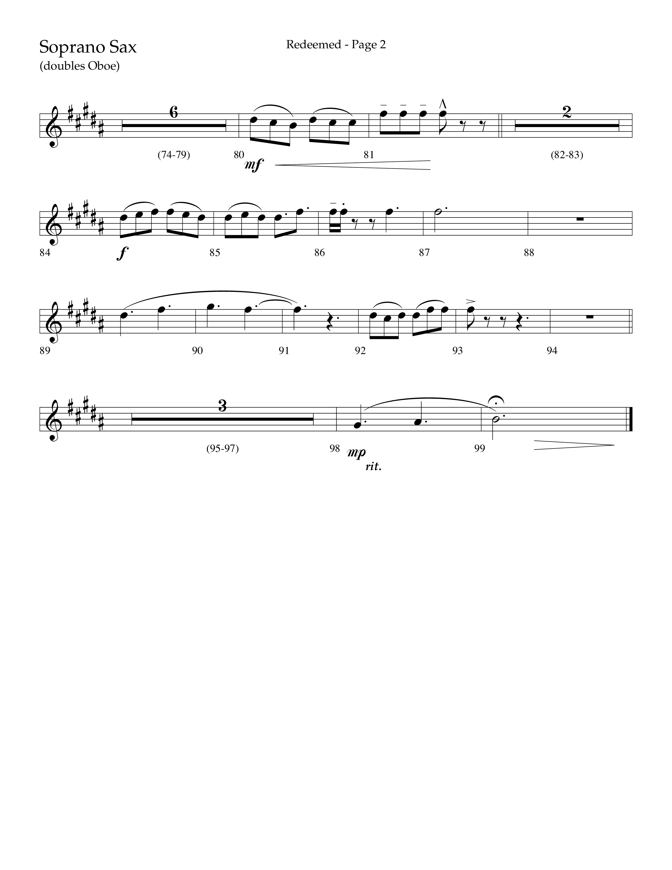 Redeemed (Choral Anthem SATB) Soprano Sax (Lifeway Choral / Arr. Danny Zaloudik)