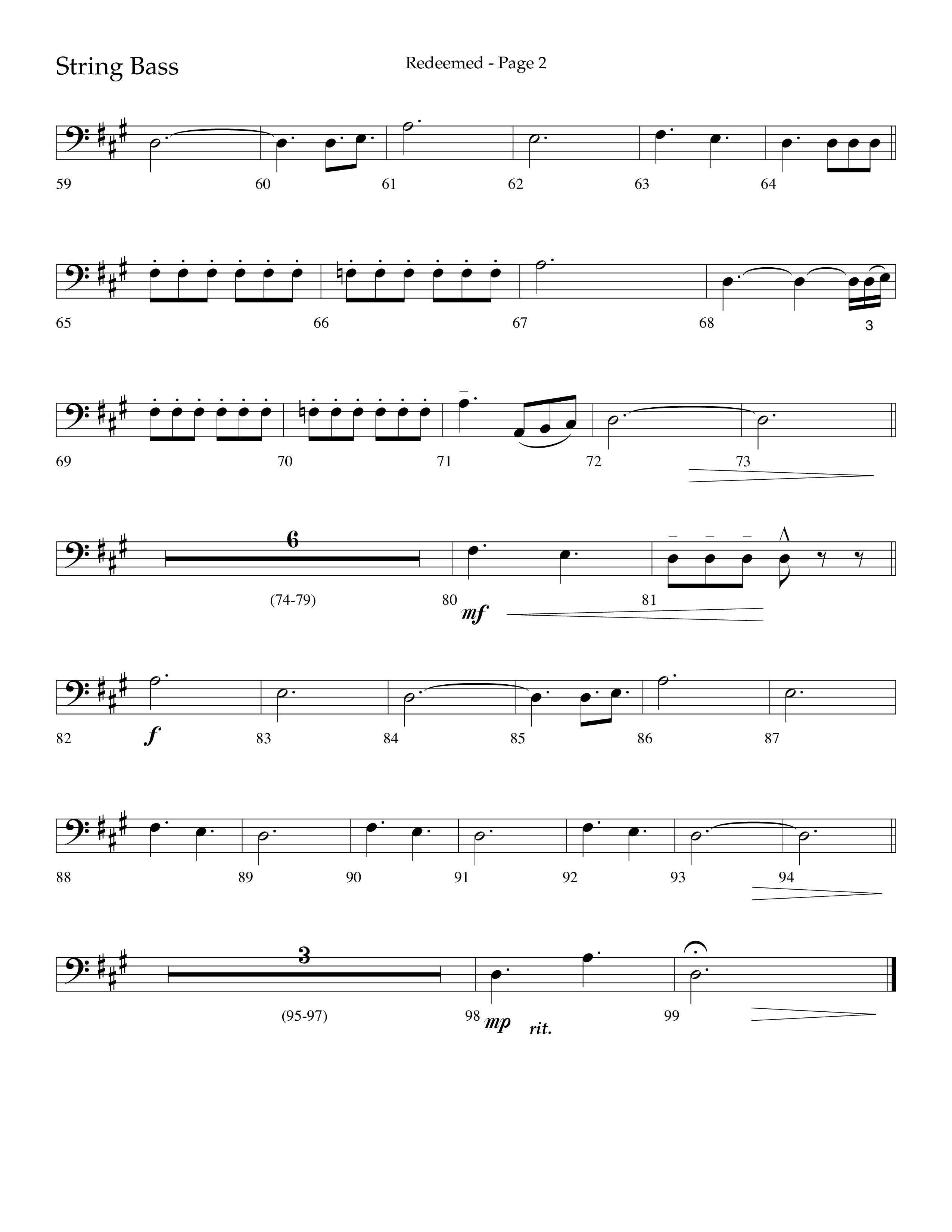 Redeemed (Choral Anthem SATB) String Bass (Lifeway Choral / Arr. Danny Zaloudik)