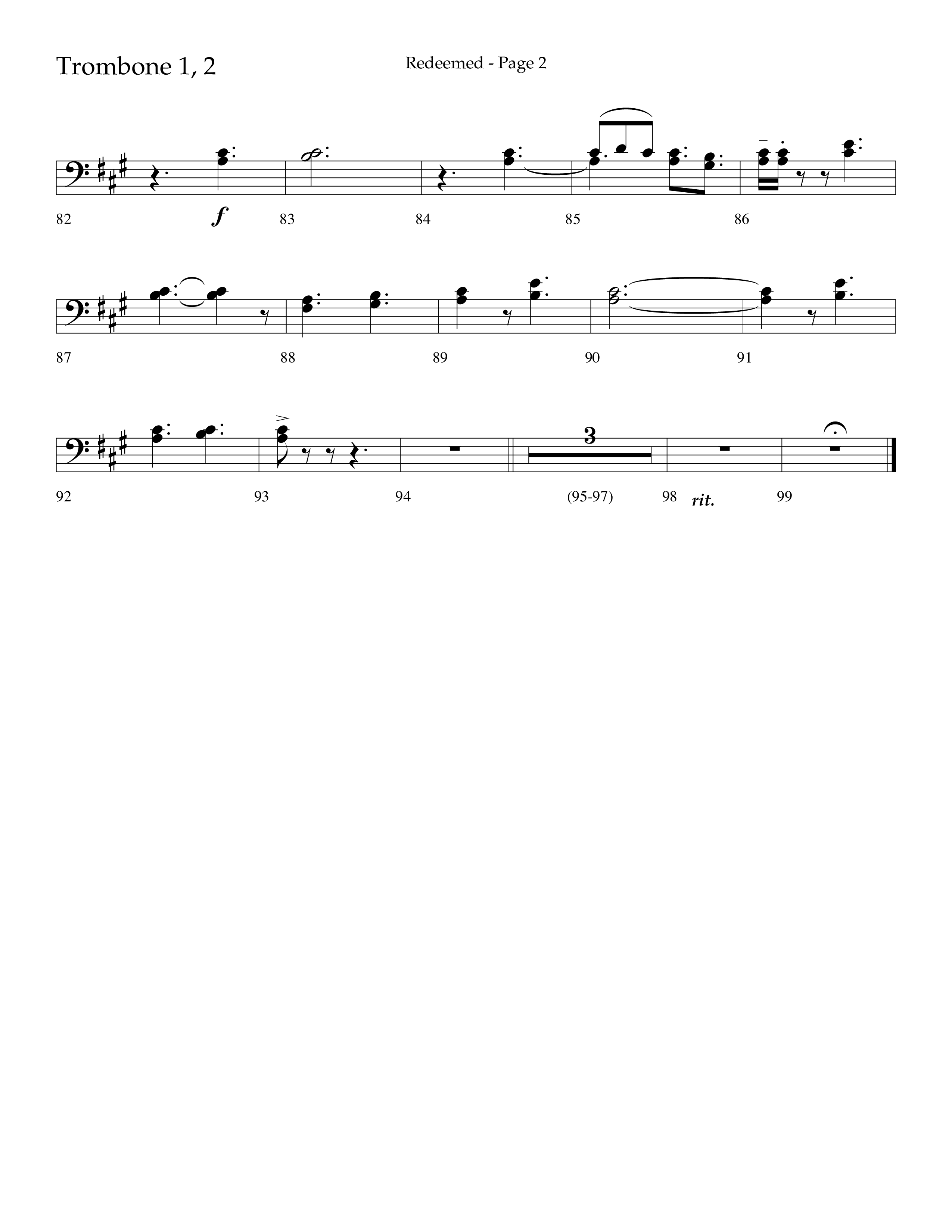 Redeemed (Choral Anthem SATB) Trombone 1/2 (Lifeway Choral / Arr. Danny Zaloudik)