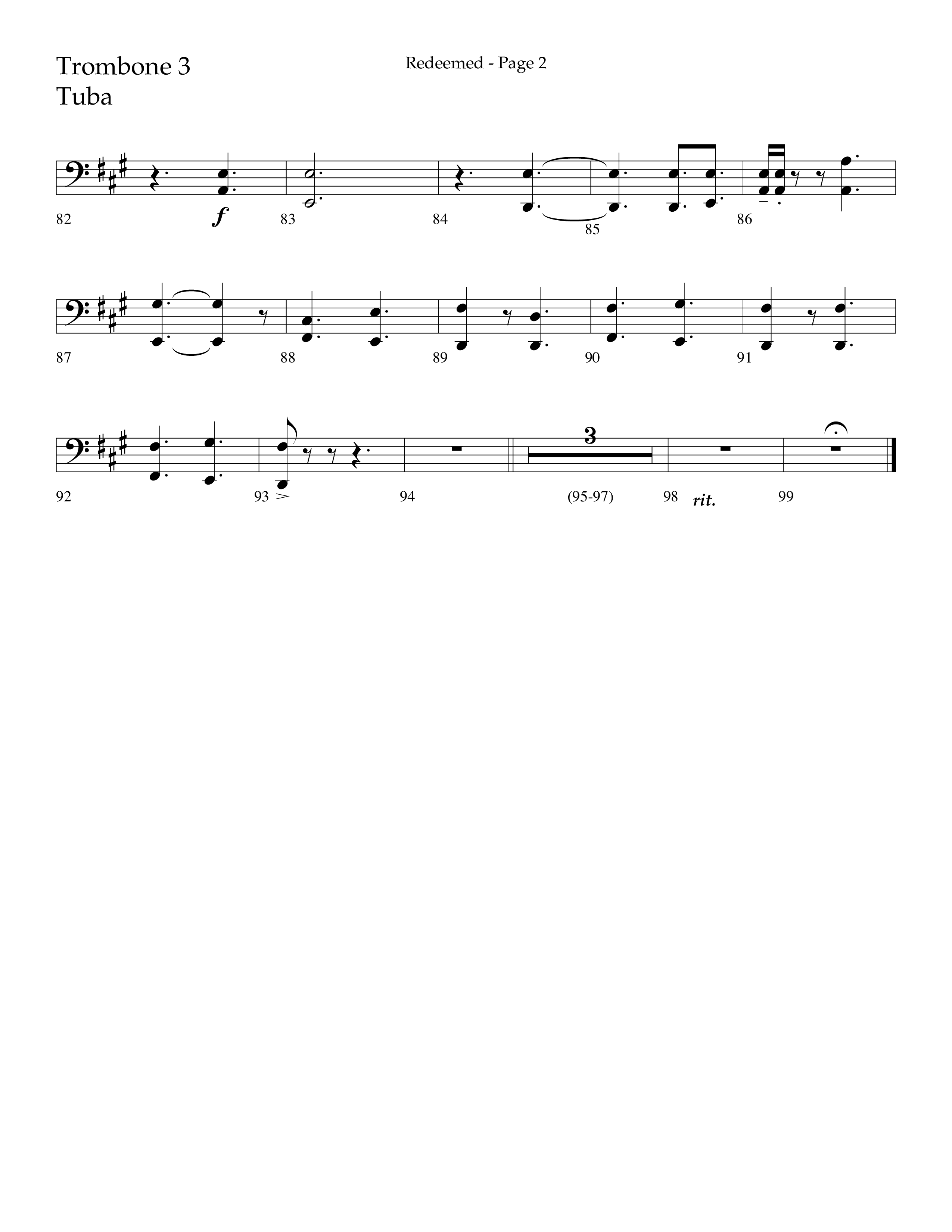 Redeemed (Choral Anthem SATB) Trombone 3/Tuba (Lifeway Choral / Arr. Danny Zaloudik)