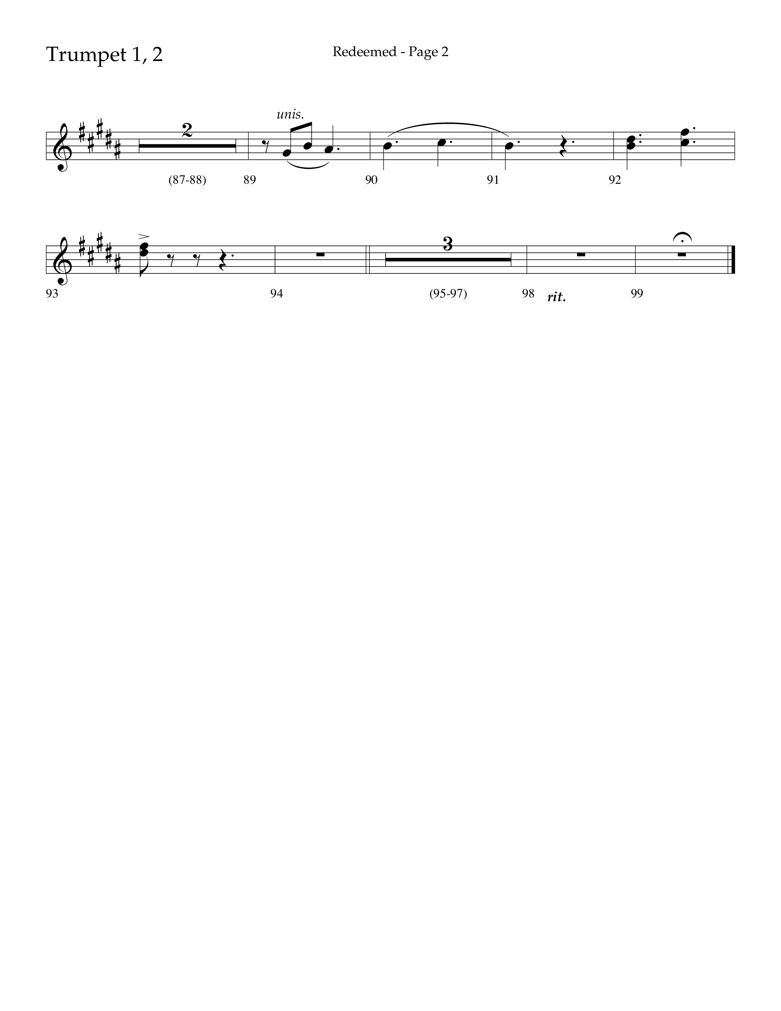Redeemed (Choral Anthem SATB) Trumpet 1,2 (Lifeway Choral / Arr. Danny Zaloudik)