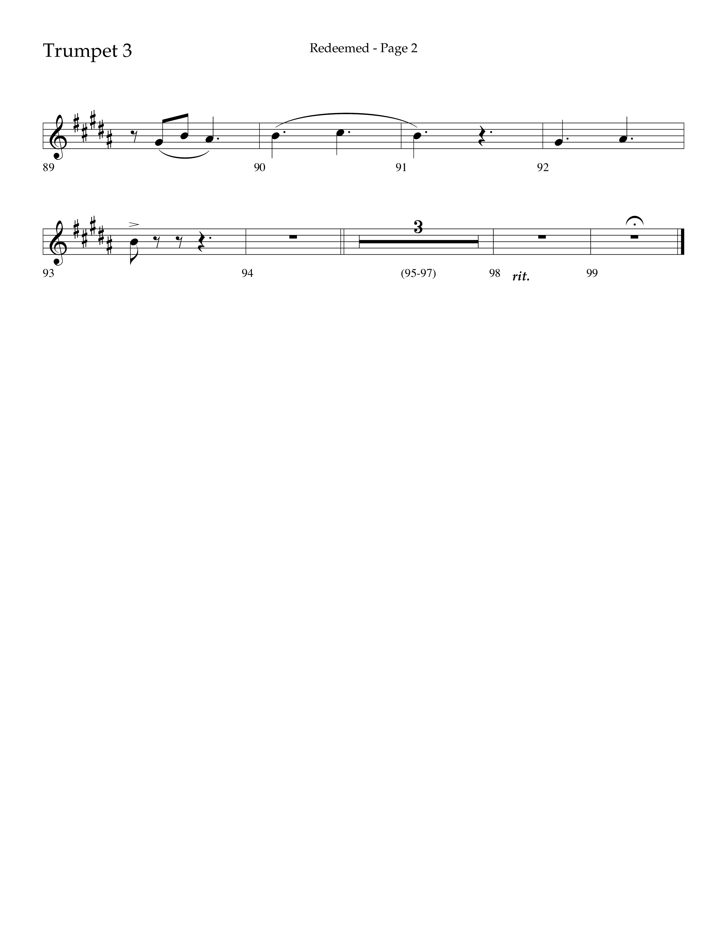 Redeemed (Choral Anthem SATB) Trumpet 3 (Lifeway Choral / Arr. Danny Zaloudik)