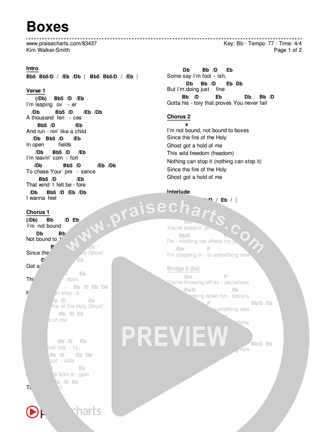 Boxes Chords & Lyrics (Kim Walker-Smith)