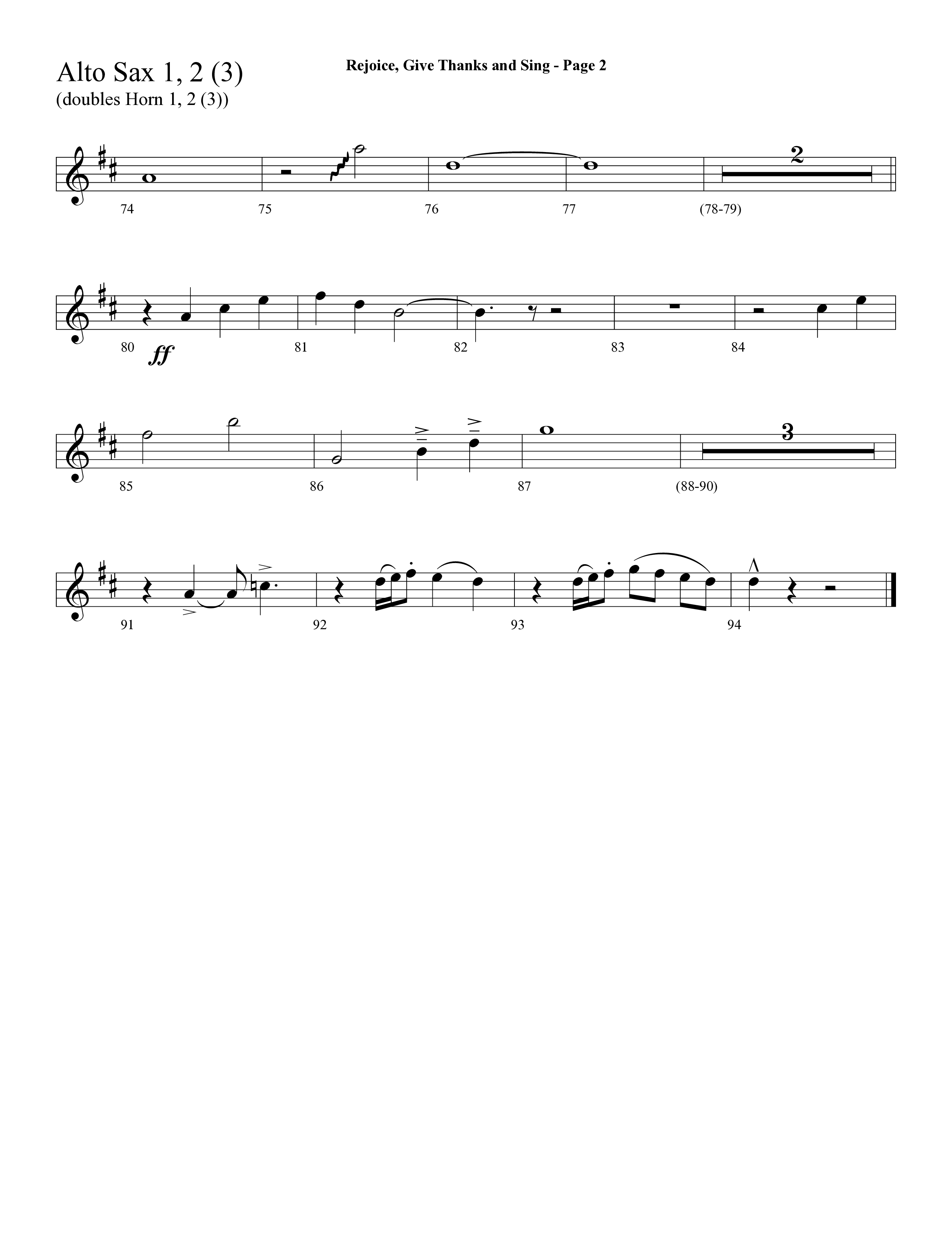 Rejoice, Give Thanks And Sing (with Rejoice, The Lord Is King, Come, Thou Almighty King) (Choral Anthem SATB) Alto Sax 1/2 (Lifeway Choral / Arr. Dave Williamson)