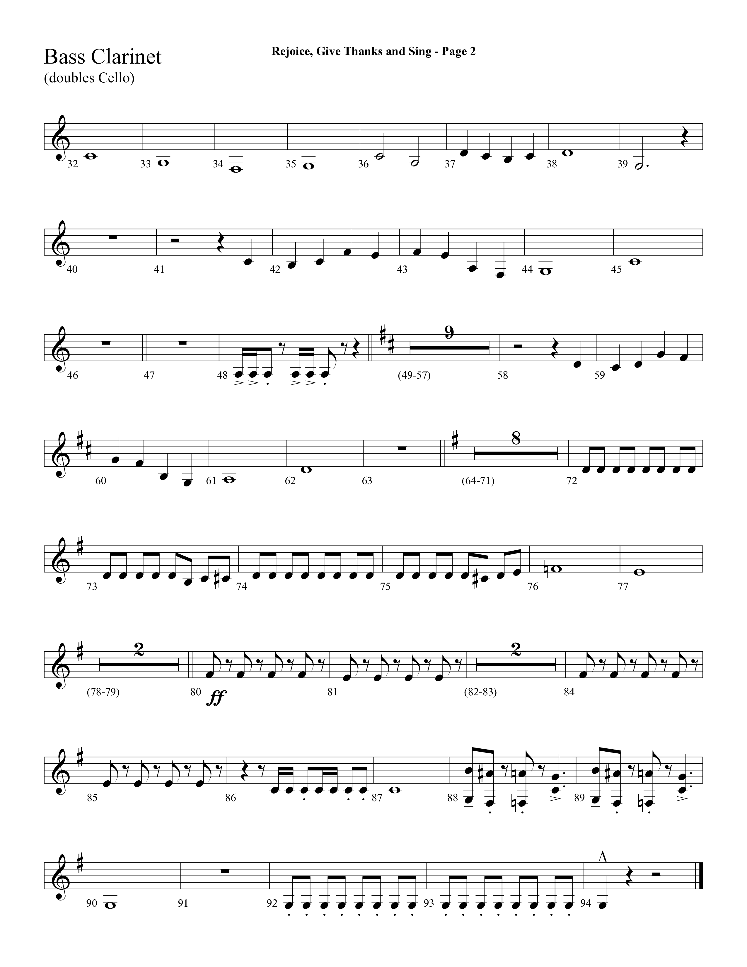Rejoice, Give Thanks And Sing (with Rejoice, The Lord Is King, Come, Thou Almighty King) (Choral Anthem SATB) Bass Clarinet (Lifeway Choral / Arr. Dave Williamson)