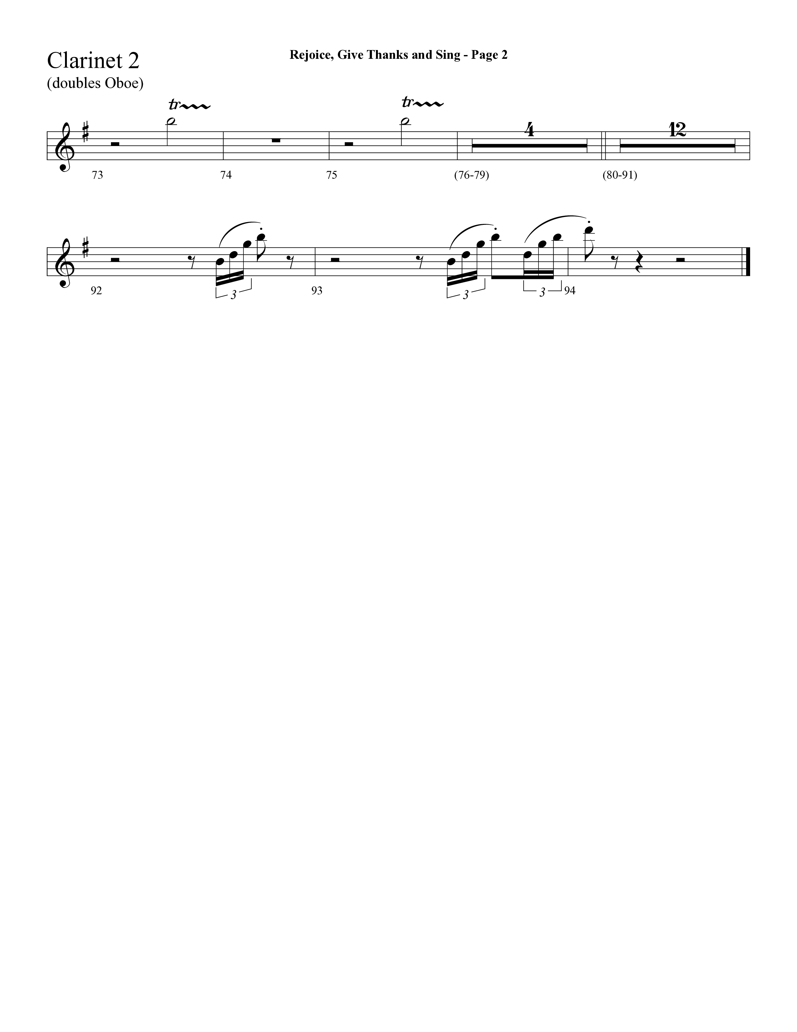 Rejoice, Give Thanks And Sing (with Rejoice, The Lord Is King, Come, Thou Almighty King) (Choral Anthem SATB) Clarinet 1/2 (Lifeway Choral / Arr. Dave Williamson)