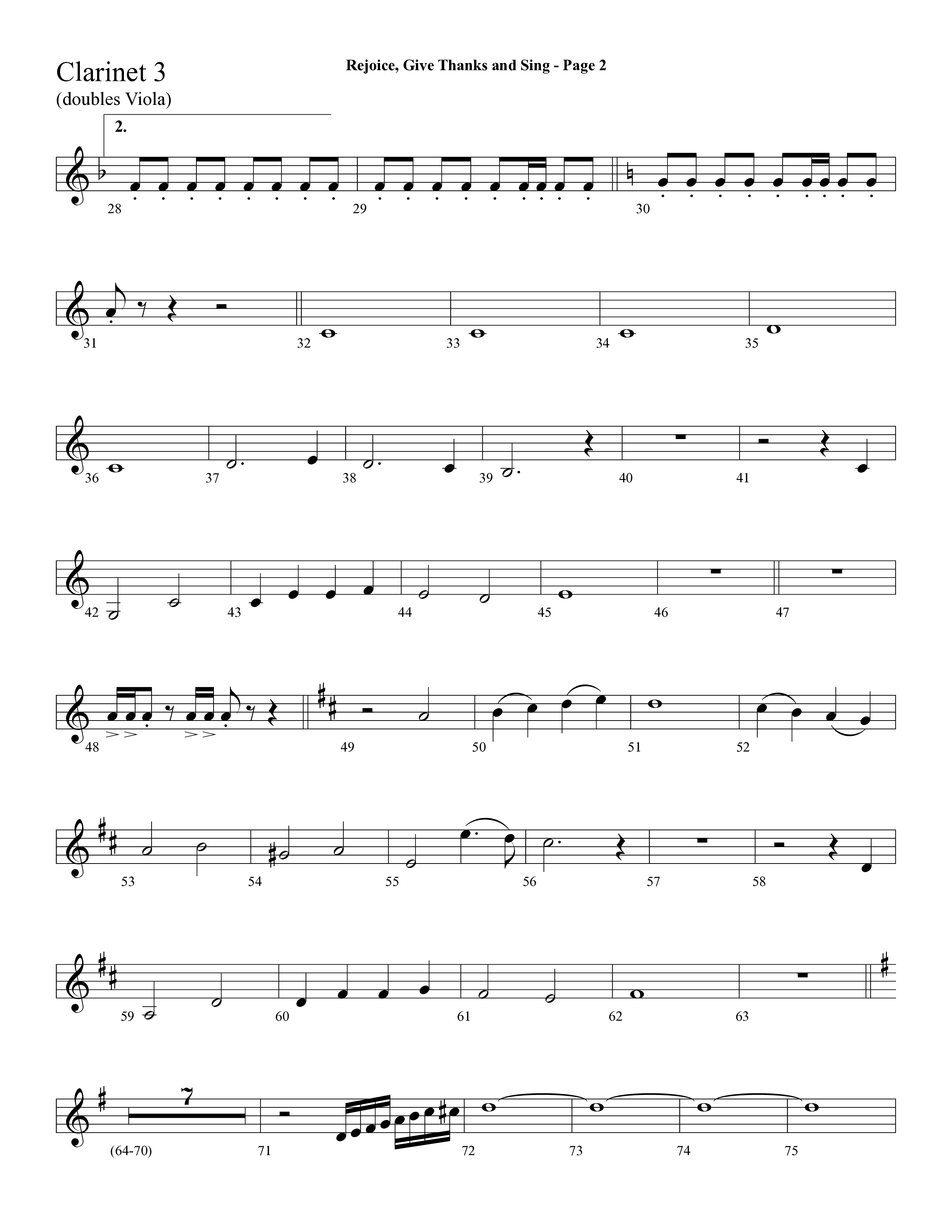 Rejoice, Give Thanks And Sing (with Rejoice, The Lord Is King, Come, Thou Almighty King) (Choral Anthem SATB) Clarinet 3 (Lifeway Choral / Arr. Dave Williamson)