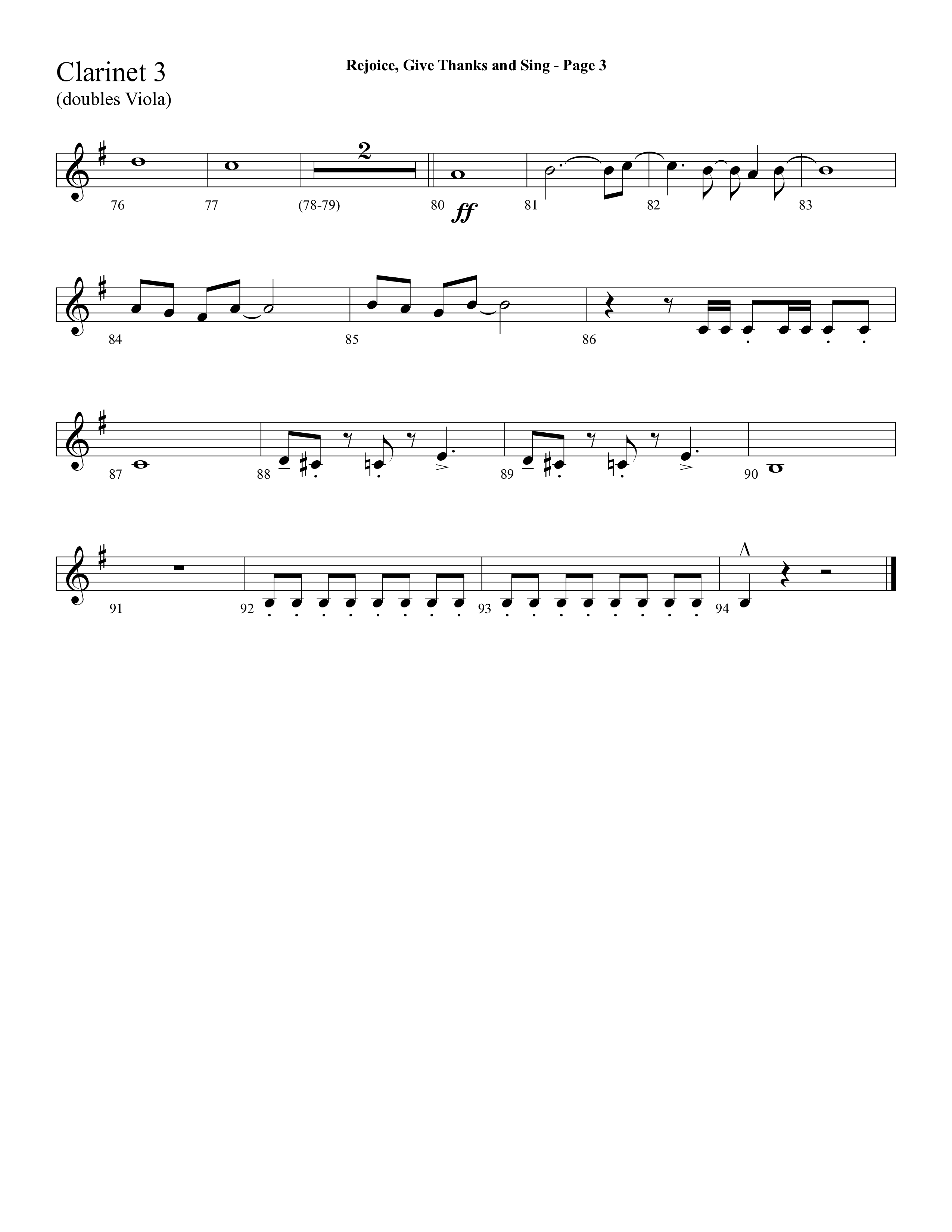Rejoice, Give Thanks And Sing (with Rejoice, The Lord Is King, Come, Thou Almighty King) (Choral Anthem SATB) Clarinet 3 (Lifeway Choral / Arr. Dave Williamson)