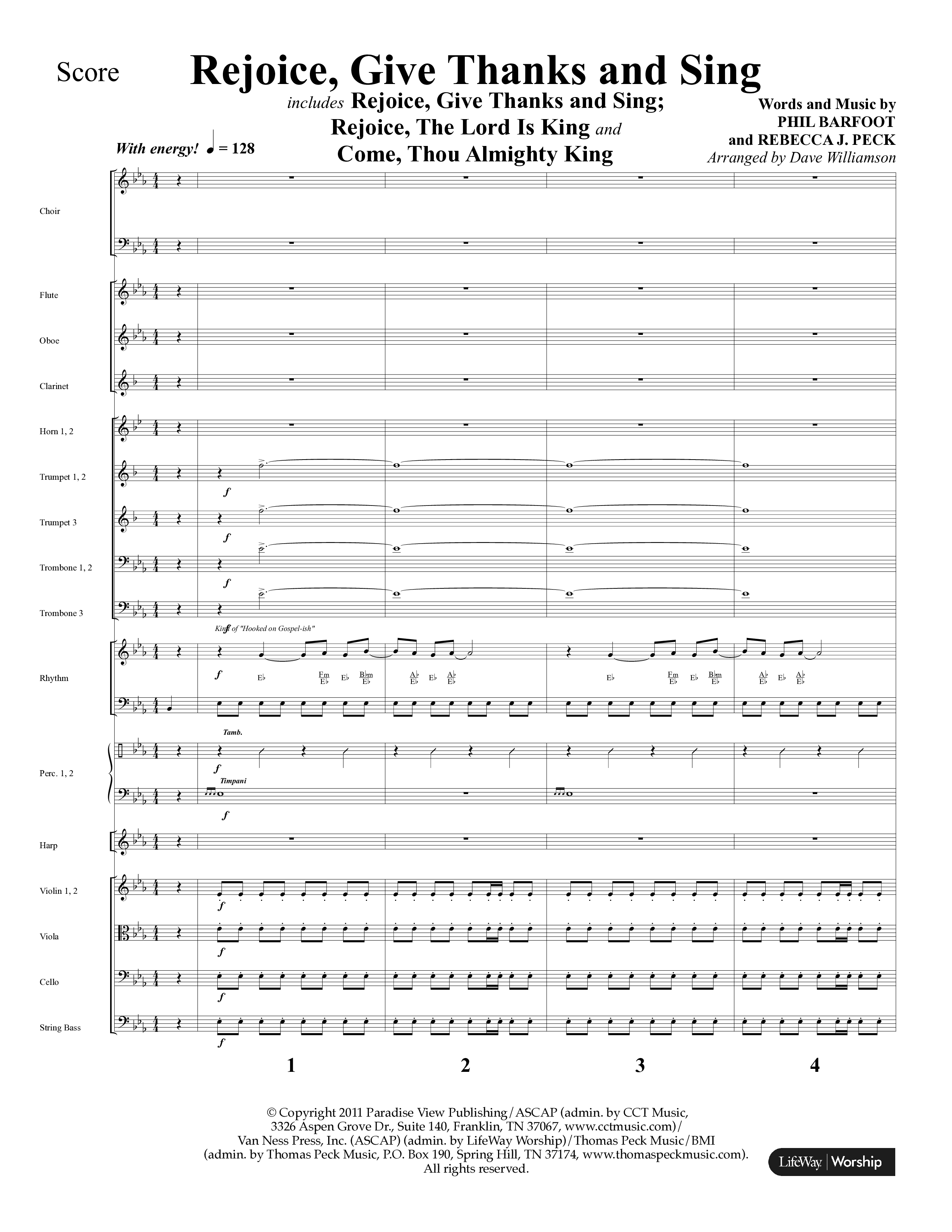 Rejoice, Give Thanks And Sing (with Rejoice, The Lord Is King, Come, Thou Almighty King) (Choral Anthem SATB) Orchestration (Lifeway Choral / Arr. Dave Williamson)