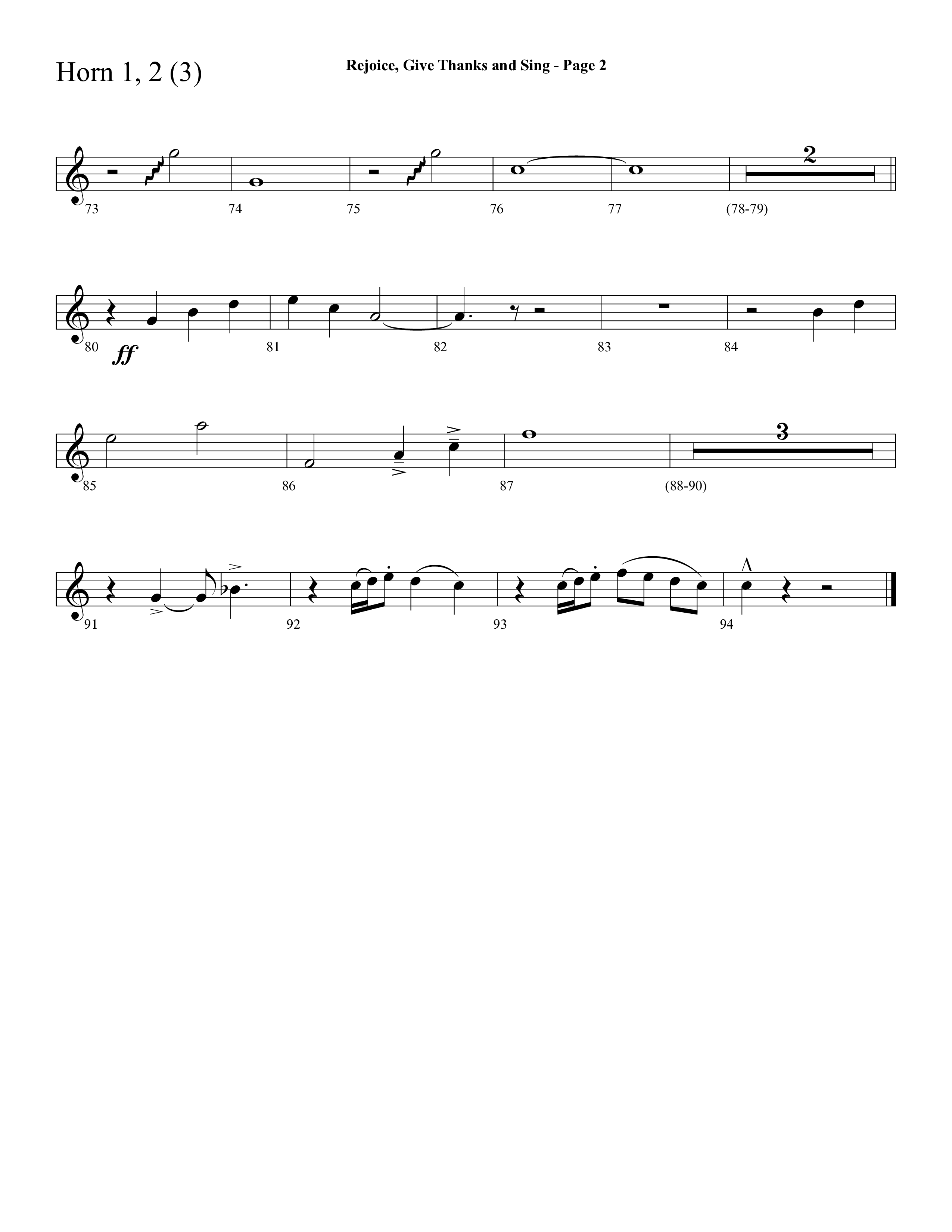 Rejoice, Give Thanks And Sing (with Rejoice, The Lord Is King, Come, Thou Almighty King) (Choral Anthem SATB) French Horn 1/2 (Lifeway Choral / Arr. Dave Williamson)