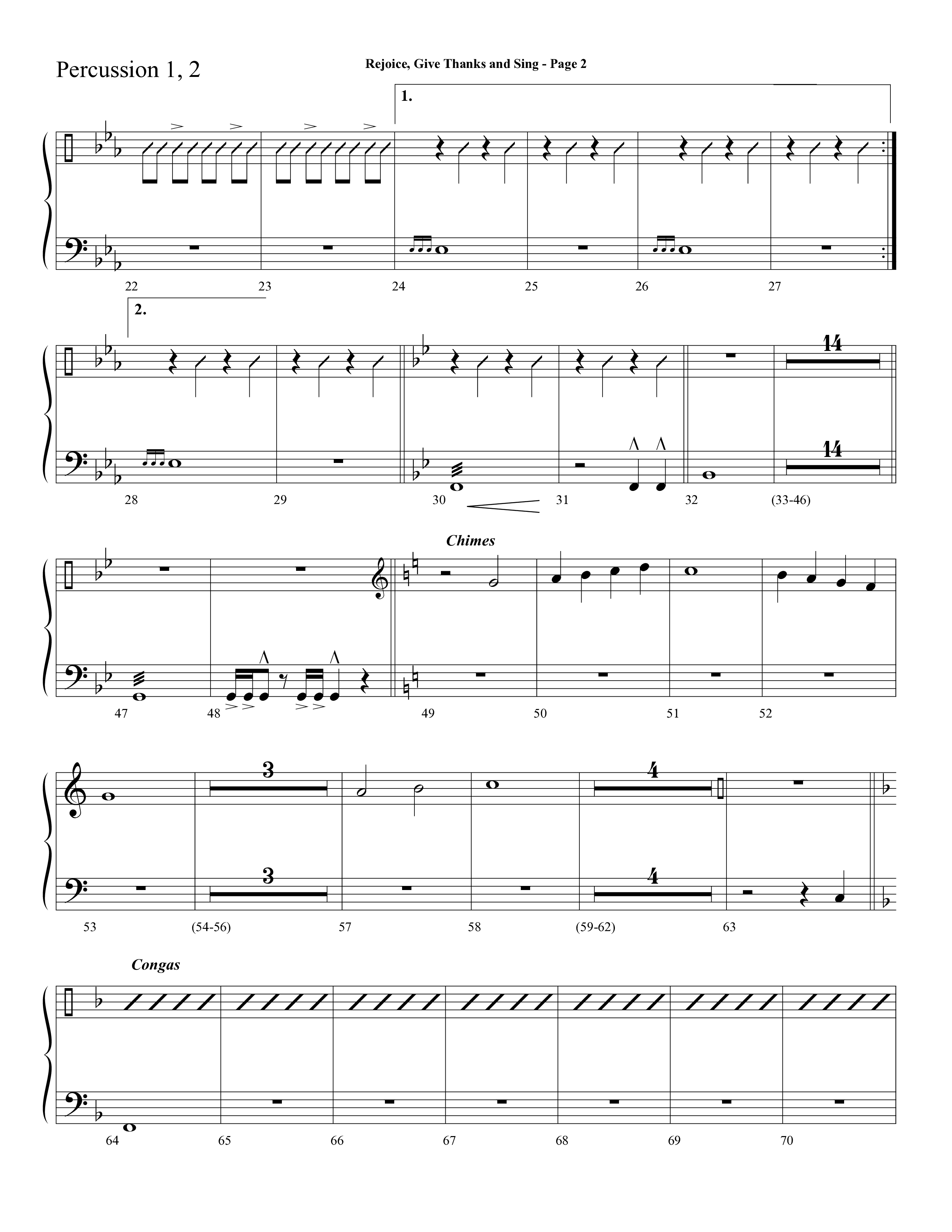 Rejoice, Give Thanks And Sing (with Rejoice, The Lord Is King, Come, Thou Almighty King) (Choral Anthem SATB) Percussion 1/2 (Lifeway Choral / Arr. Dave Williamson)