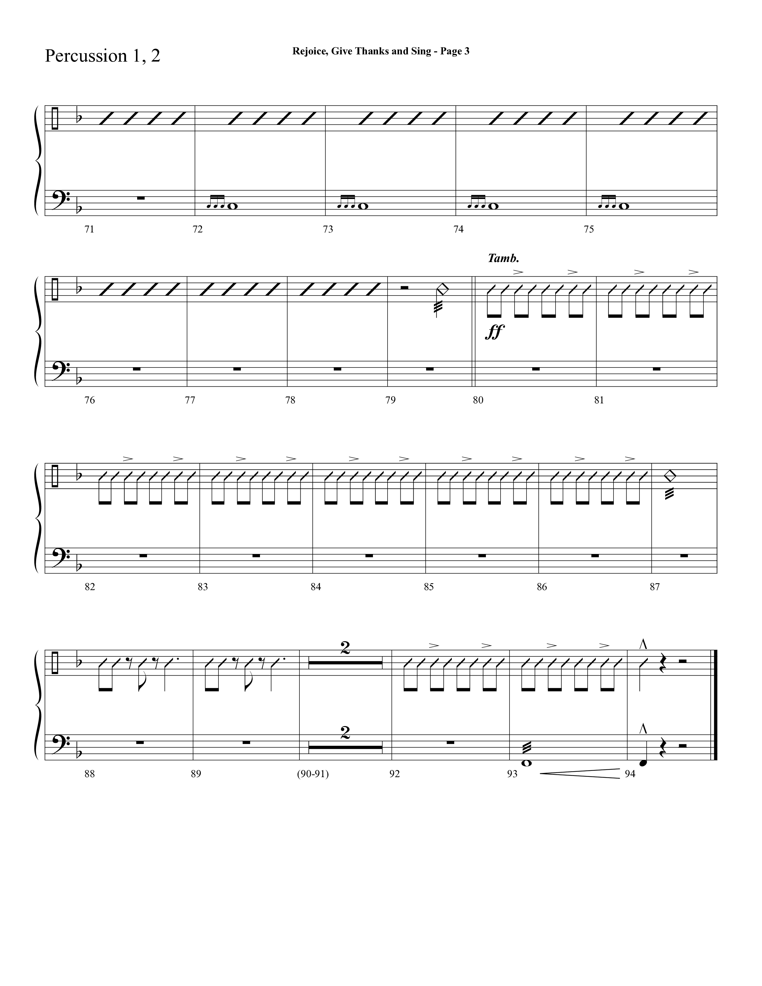 Rejoice, Give Thanks And Sing (with Rejoice, The Lord Is King, Come, Thou Almighty King) (Choral Anthem SATB) Percussion 1/2 (Lifeway Choral / Arr. Dave Williamson)