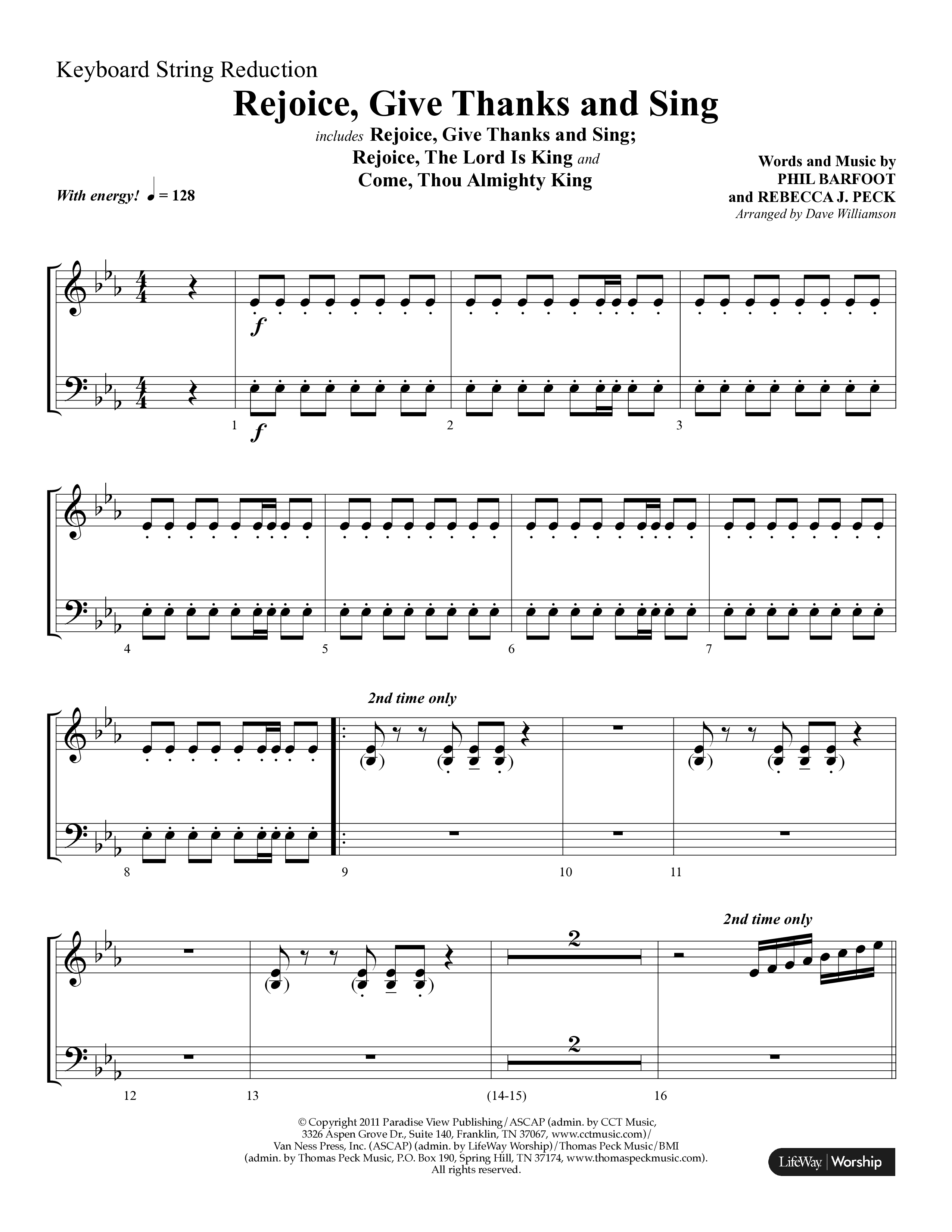 Rejoice, Give Thanks And Sing (with Rejoice, The Lord Is King, Come, Thou Almighty King) (Choral Anthem SATB) String Reduction (Lifeway Choral / Arr. Dave Williamson)