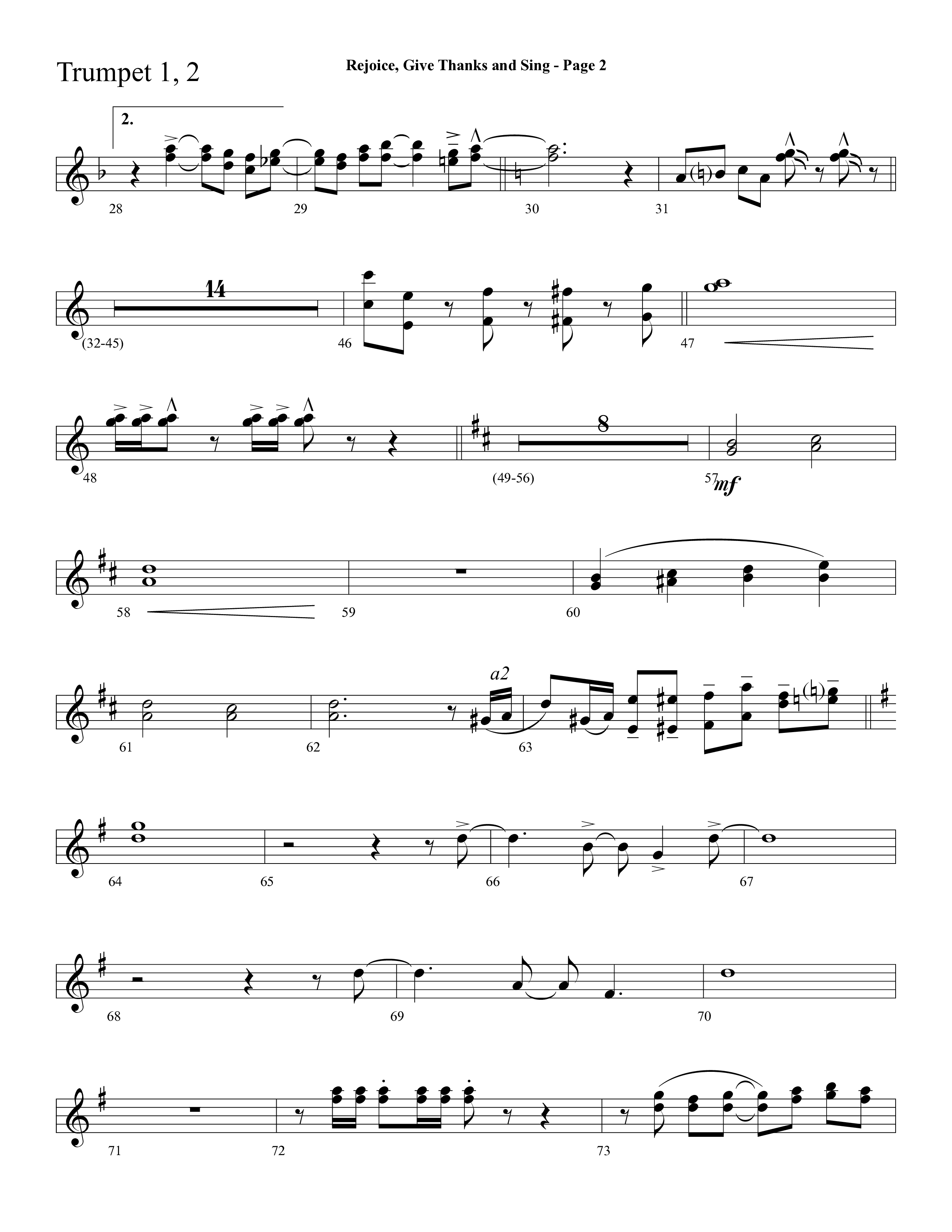 Rejoice, Give Thanks And Sing (with Rejoice, The Lord Is King, Come, Thou Almighty King) (Choral Anthem SATB) Trumpet 1,2 (Lifeway Choral / Arr. Dave Williamson)