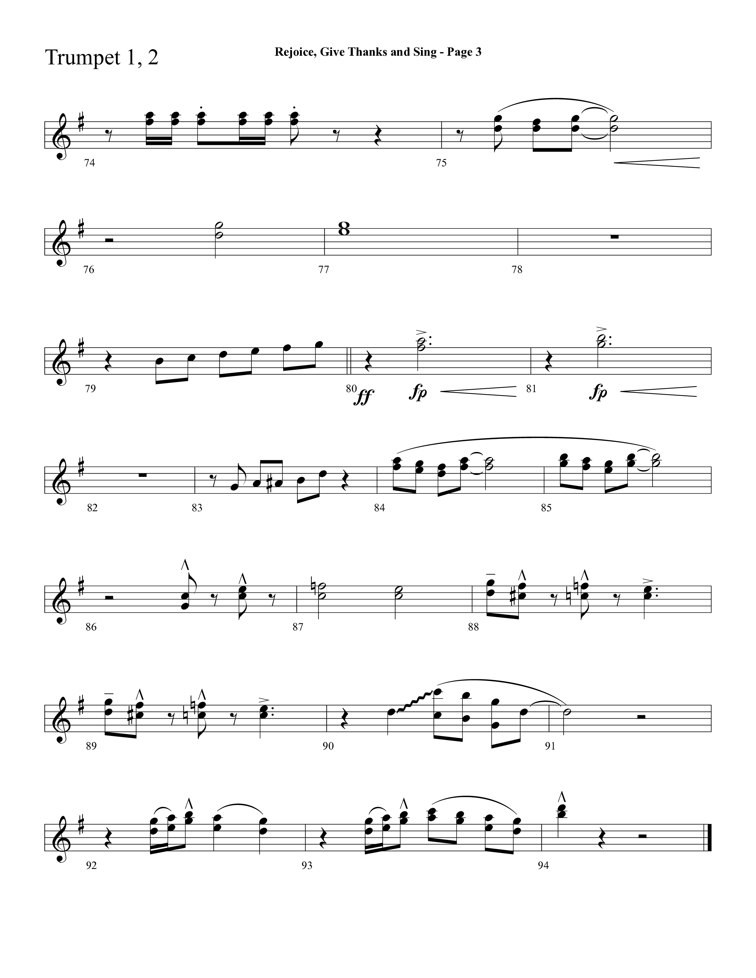 Rejoice, Give Thanks And Sing (with Rejoice, The Lord Is King, Come, Thou Almighty King) (Choral Anthem SATB) Trumpet 1,2 (Lifeway Choral / Arr. Dave Williamson)