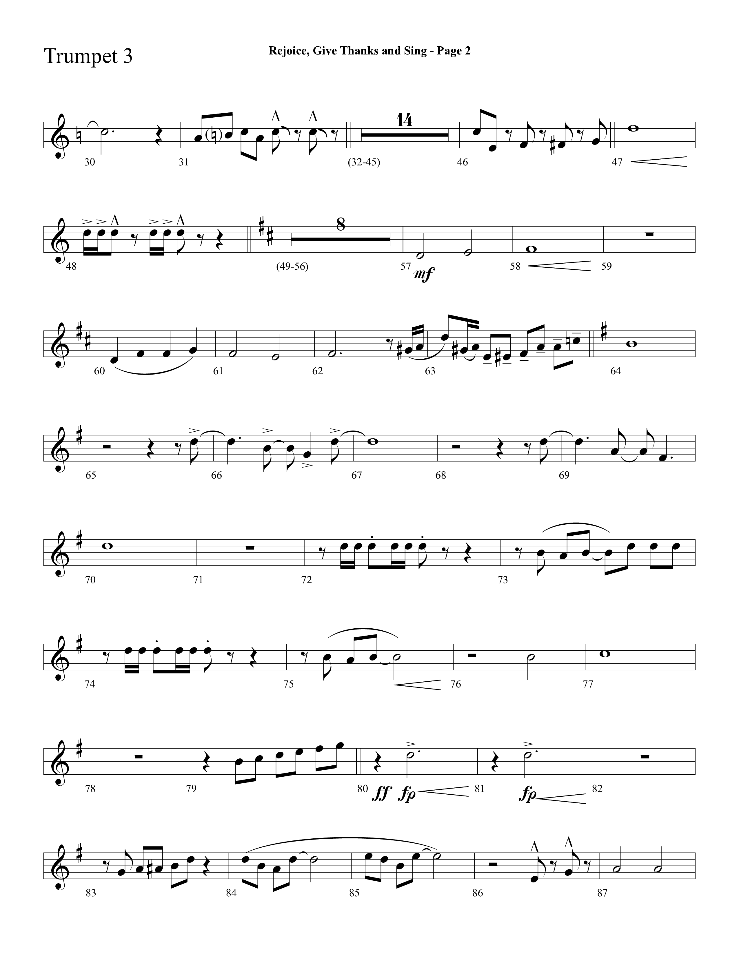Rejoice, Give Thanks And Sing (with Rejoice, The Lord Is King, Come, Thou Almighty King) (Choral Anthem SATB) Trumpet 3 (Lifeway Choral / Arr. Dave Williamson)