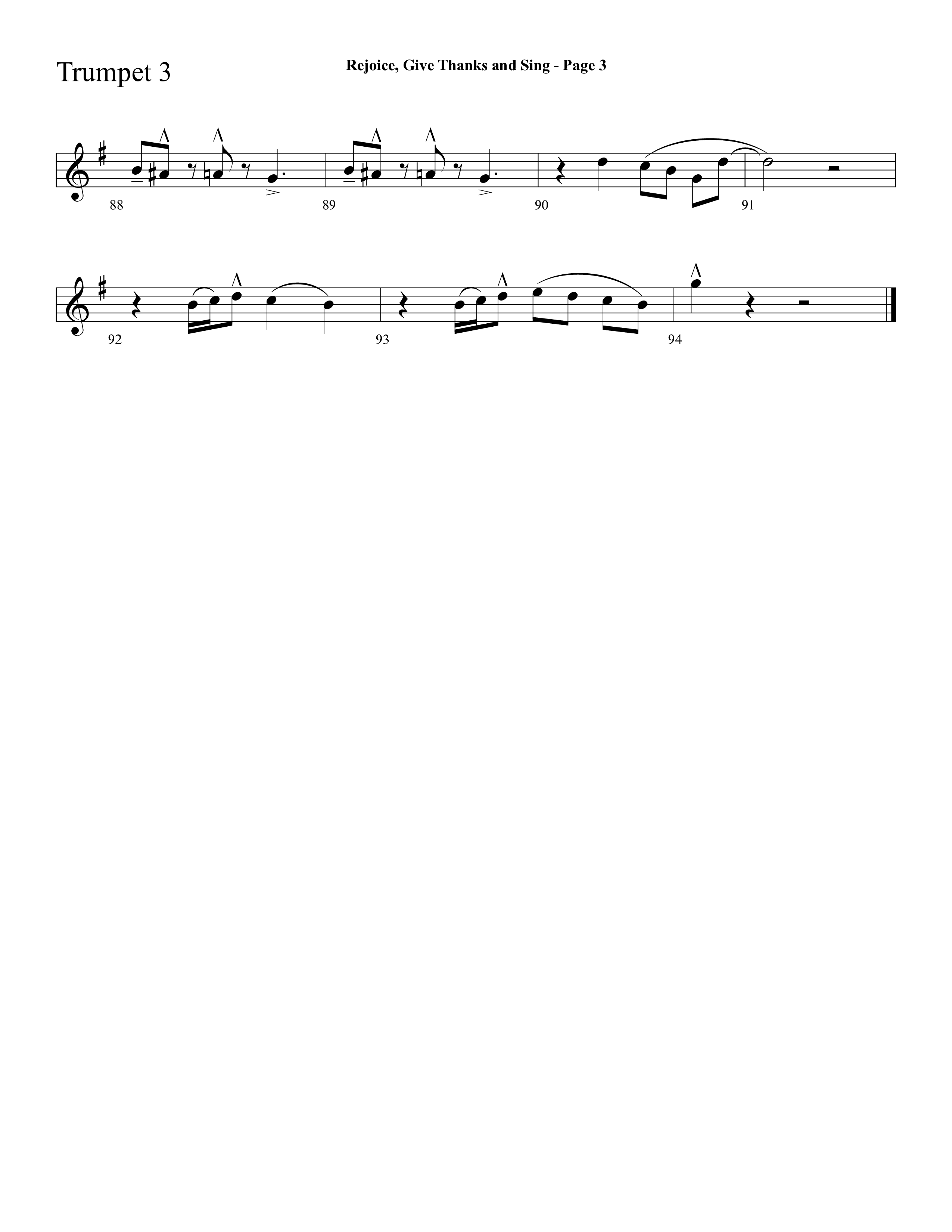 Rejoice, Give Thanks And Sing (with Rejoice, The Lord Is King, Come, Thou Almighty King) (Choral Anthem SATB) Trumpet 3 (Lifeway Choral / Arr. Dave Williamson)