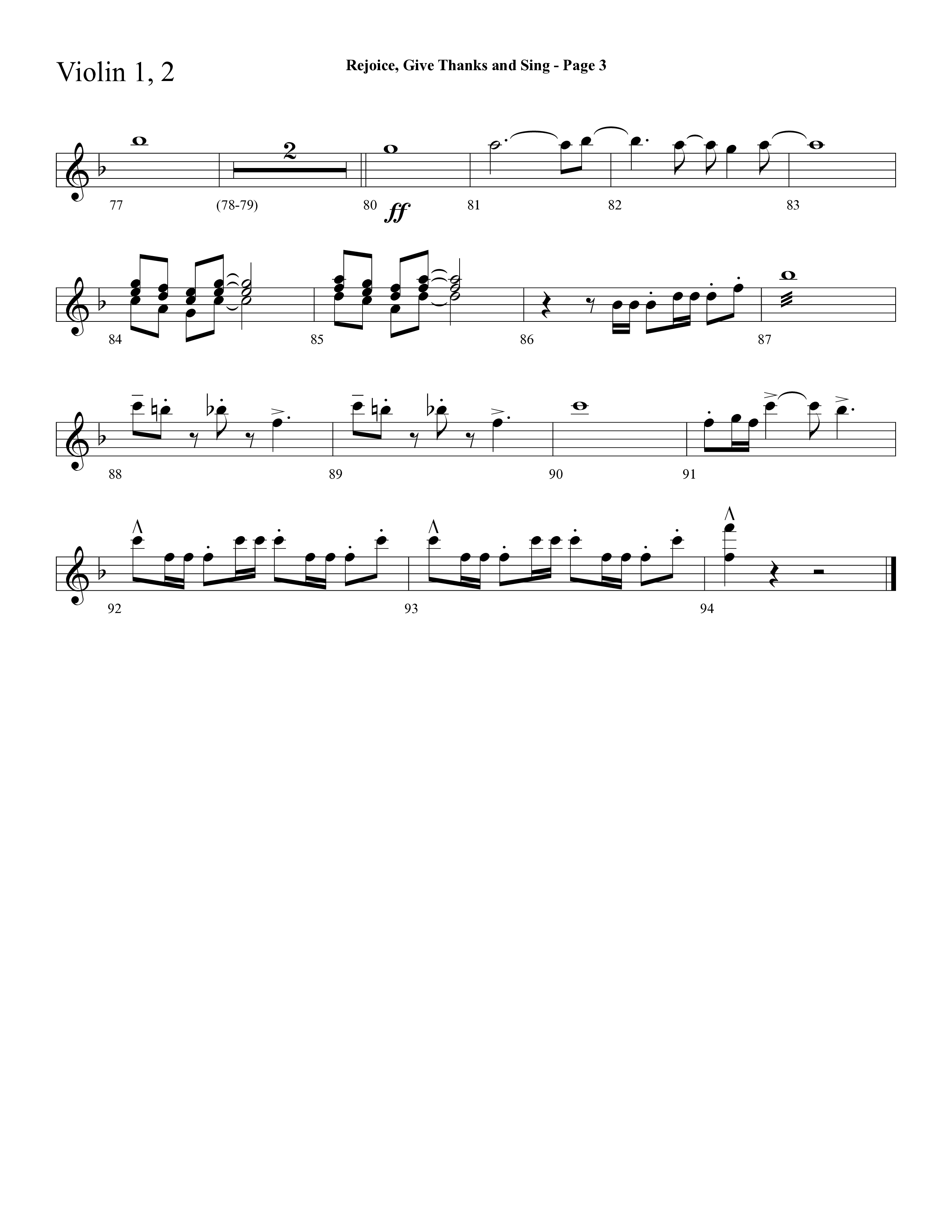 Rejoice, Give Thanks And Sing (with Rejoice, The Lord Is King, Come, Thou Almighty King) (Choral Anthem SATB) Violin 1/2 (Lifeway Choral / Arr. Dave Williamson)