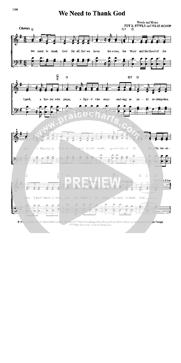 We Need To Thank God Lead Sheet (The Inspirations)