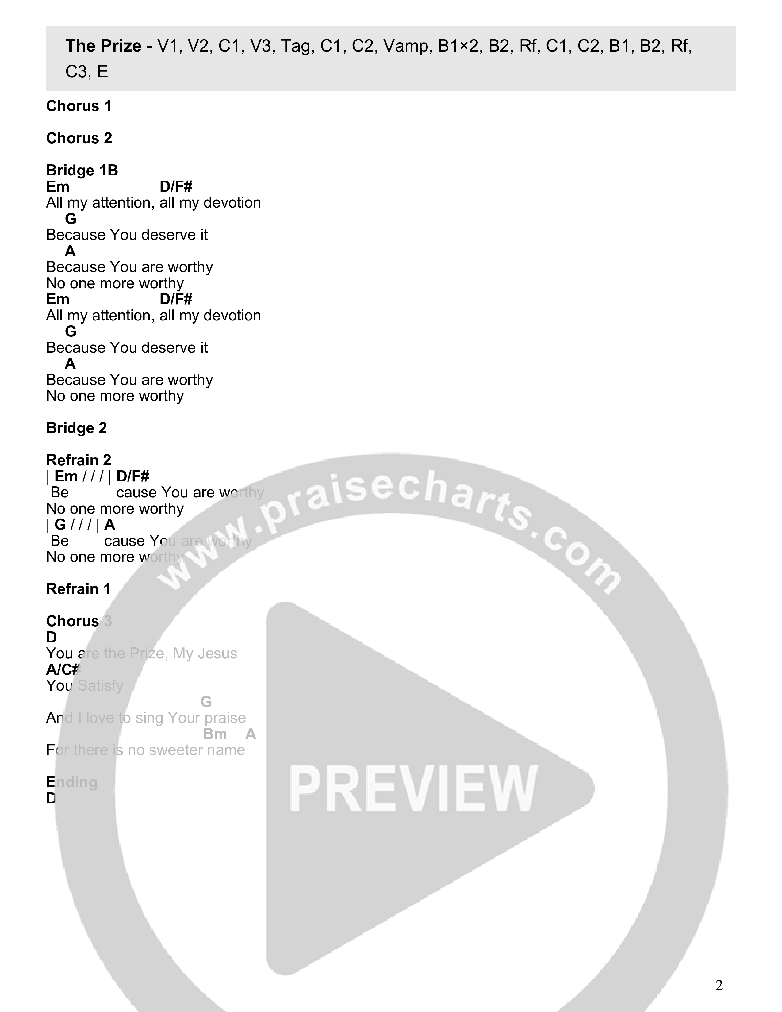 The Prize Chord Chart (NewSpring Worship / Maliek Burrell / Bridget Vogel)