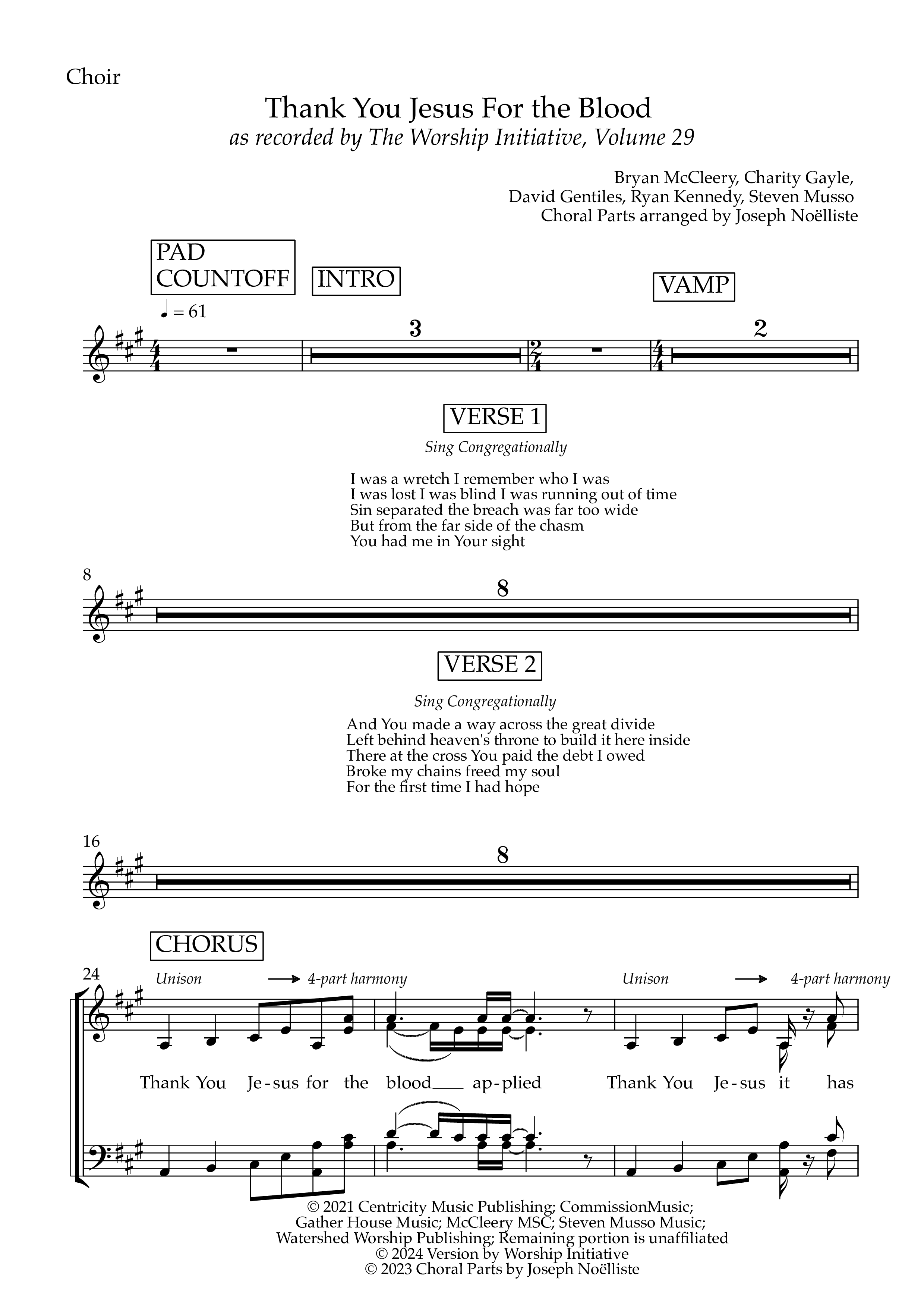 Thank You Jesus For The Blood (Choir Version) Choir Sheet (The Worship Initiative)