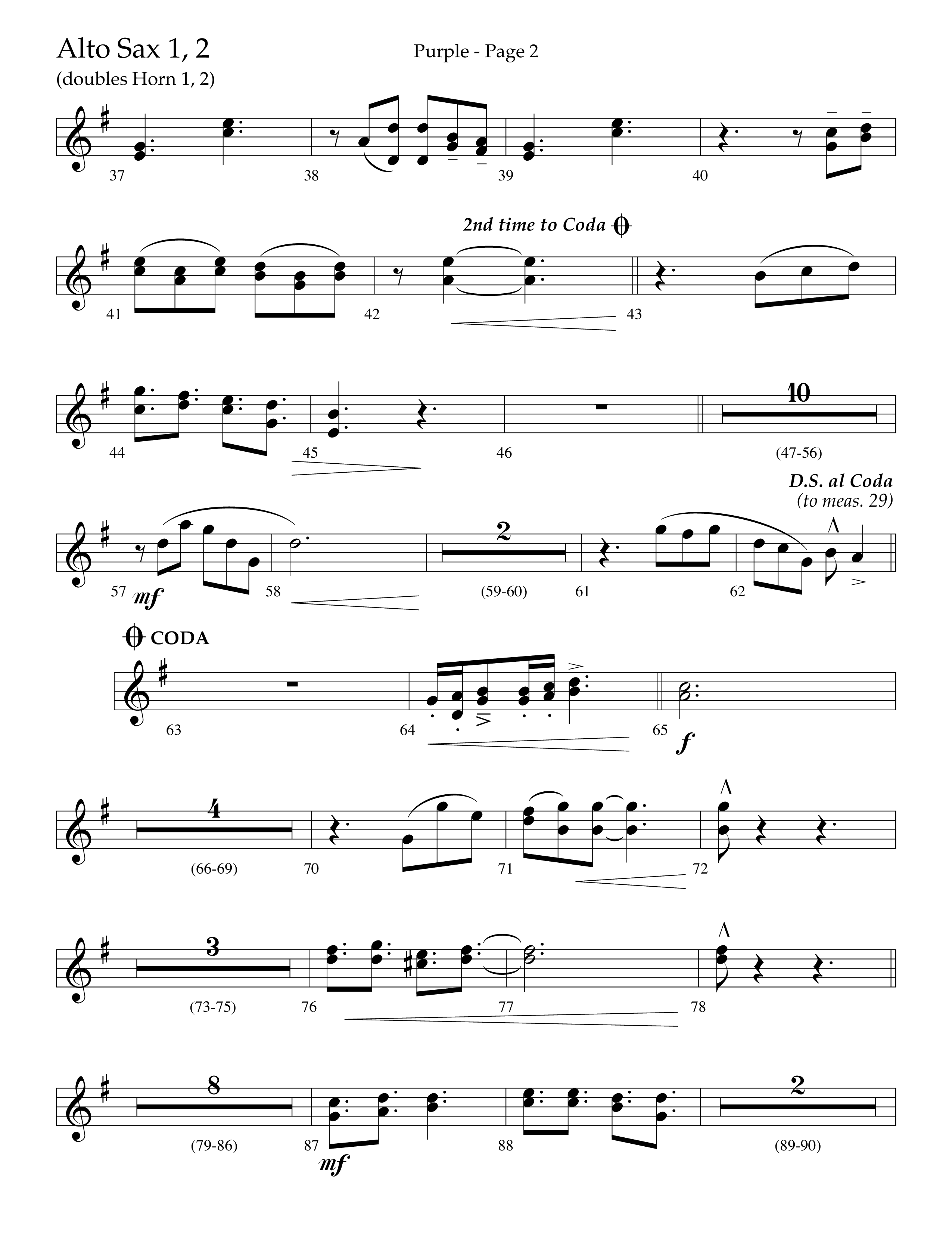 Purple (Choral Anthem SATB) Alto Sax 1/2 (Lifeway Choral / Arr. J. Daniel Smith)
