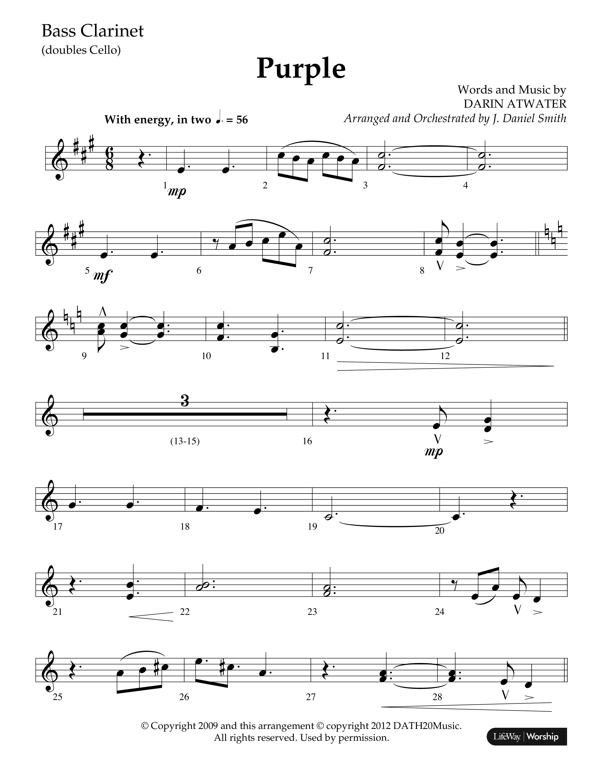Purple (Choral Anthem SATB) Bass Clarinet (Lifeway Choral / Arr. J. Daniel Smith)