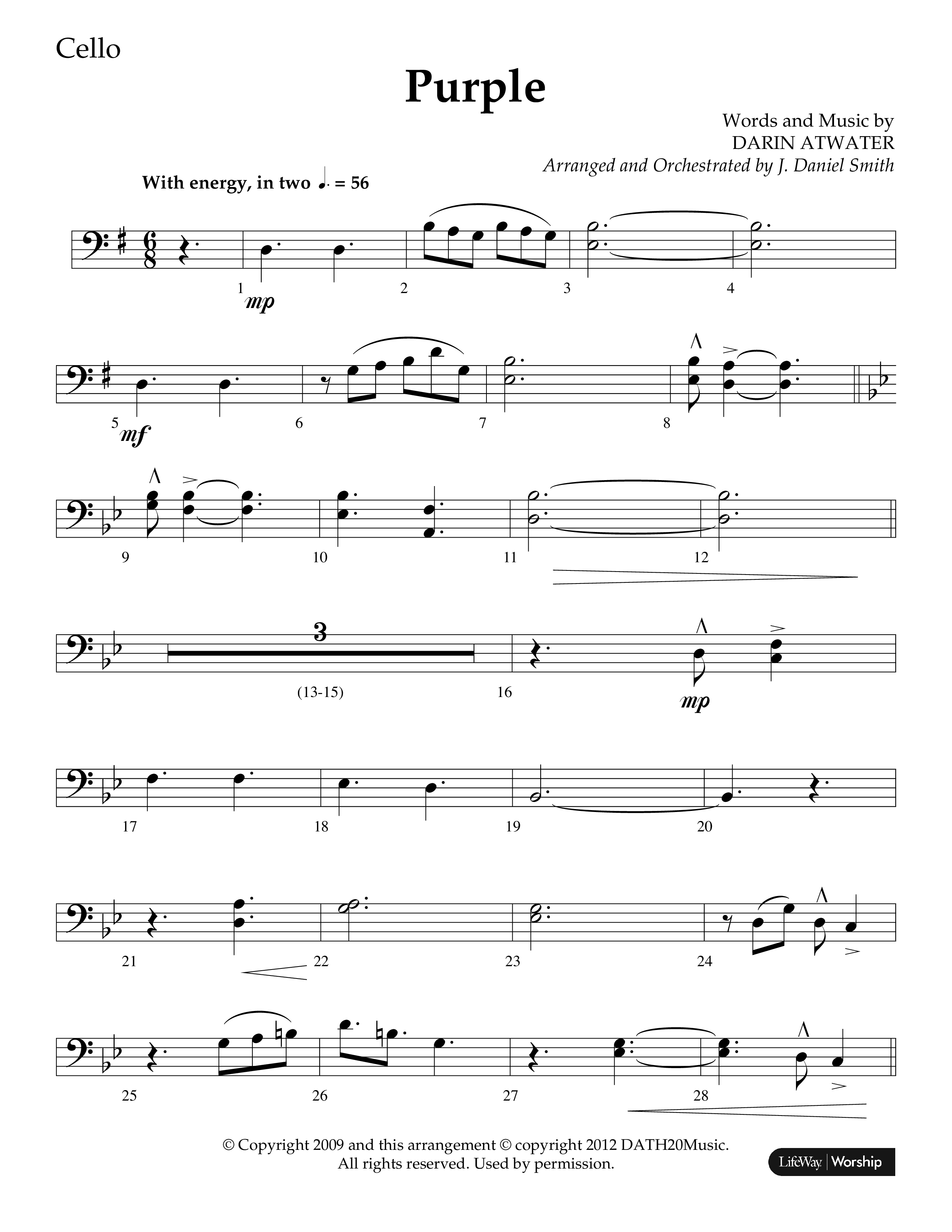 Purple (Choral Anthem SATB) Cello (Lifeway Choral / Arr. J. Daniel Smith)