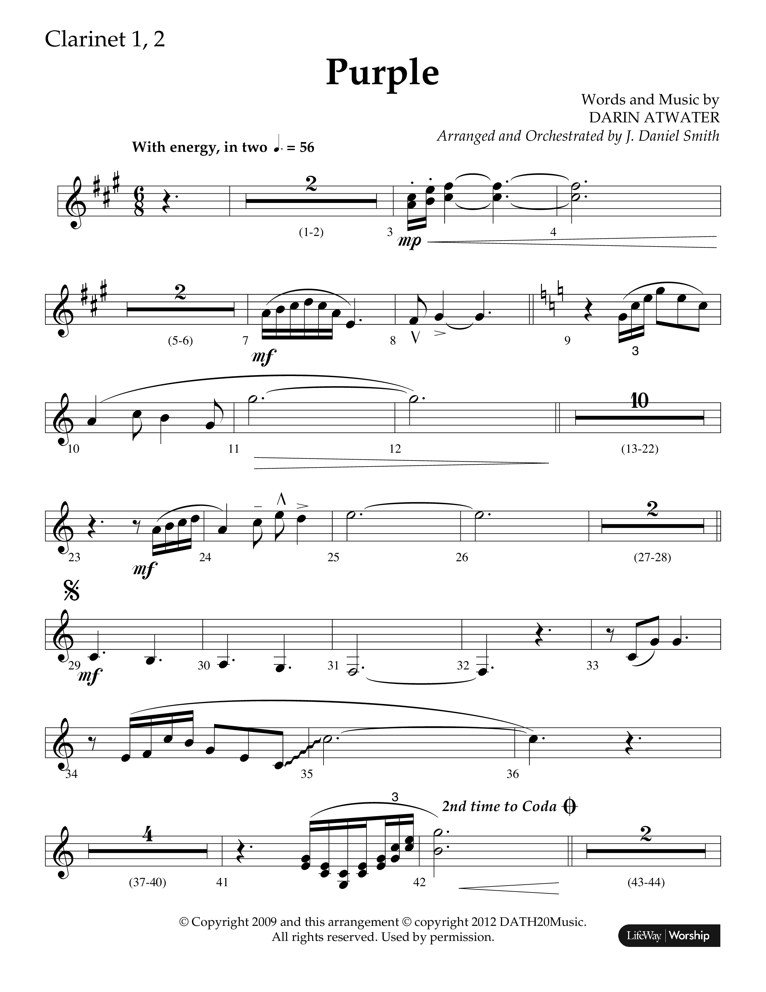 Purple (Choral Anthem SATB) Clarinet 1/2 (Lifeway Choral / Arr. J. Daniel Smith)