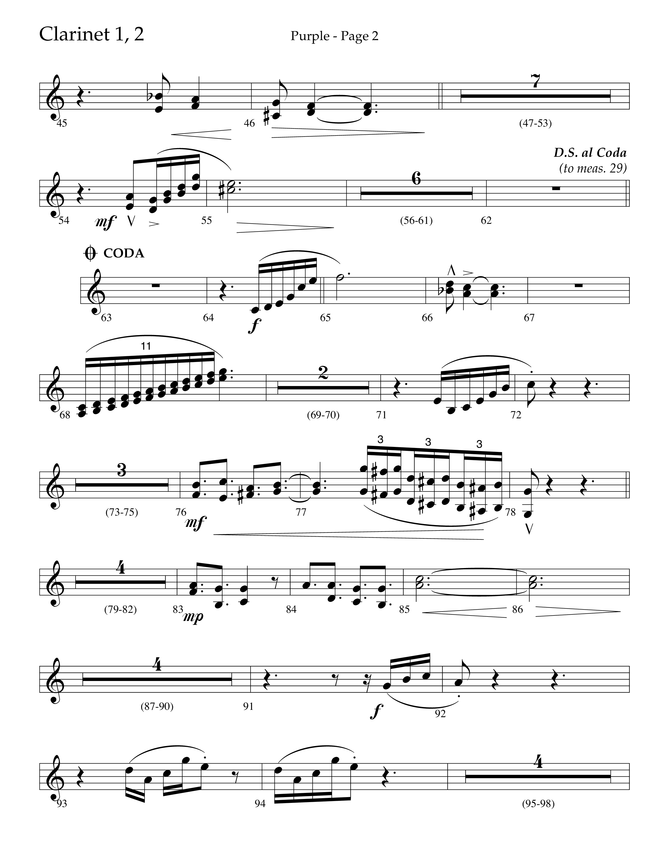 Purple (Choral Anthem SATB) Clarinet 1/2 (Lifeway Choral / Arr. J. Daniel Smith)