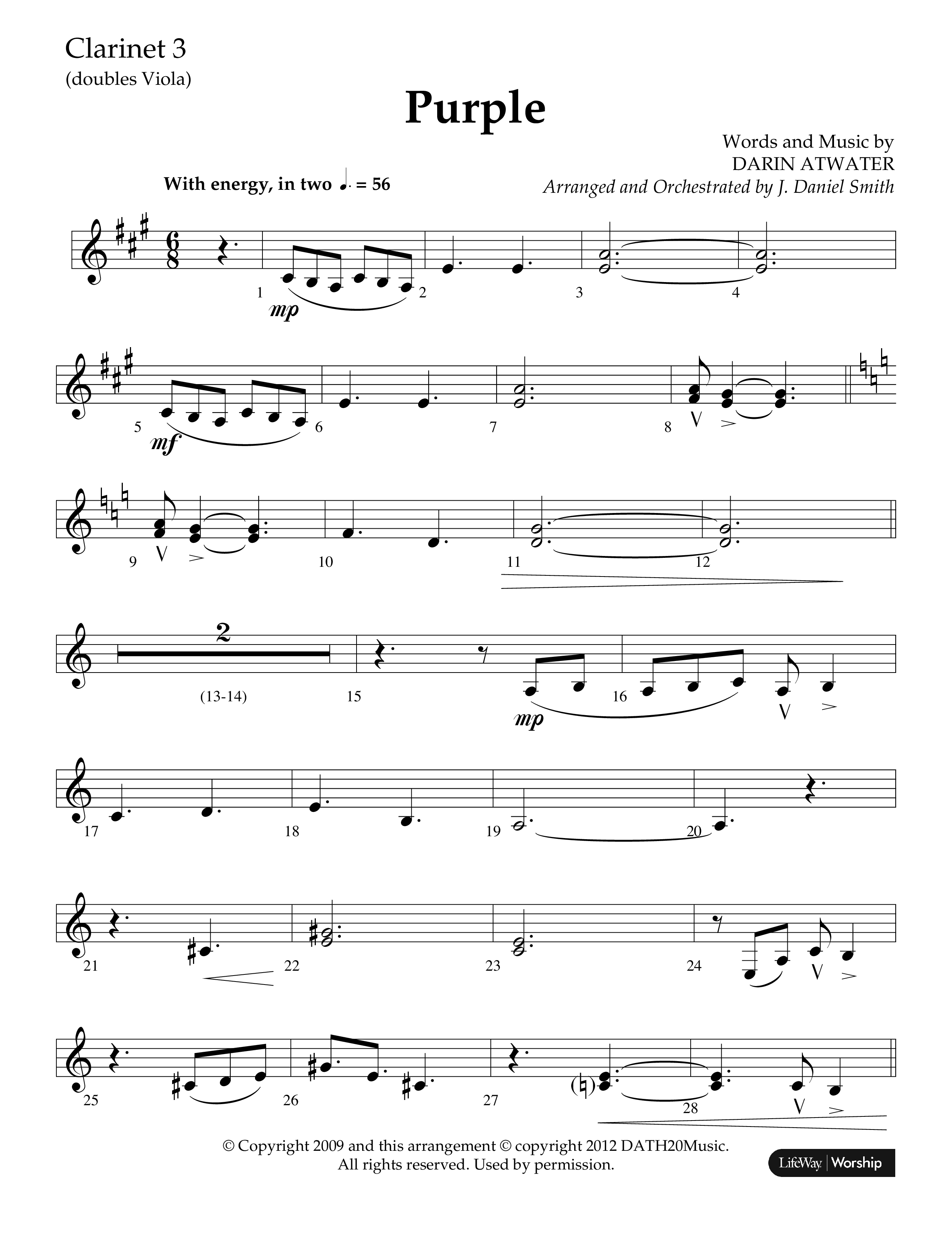 Purple (Choral Anthem SATB) Clarinet 3 (Lifeway Choral / Arr. J. Daniel Smith)