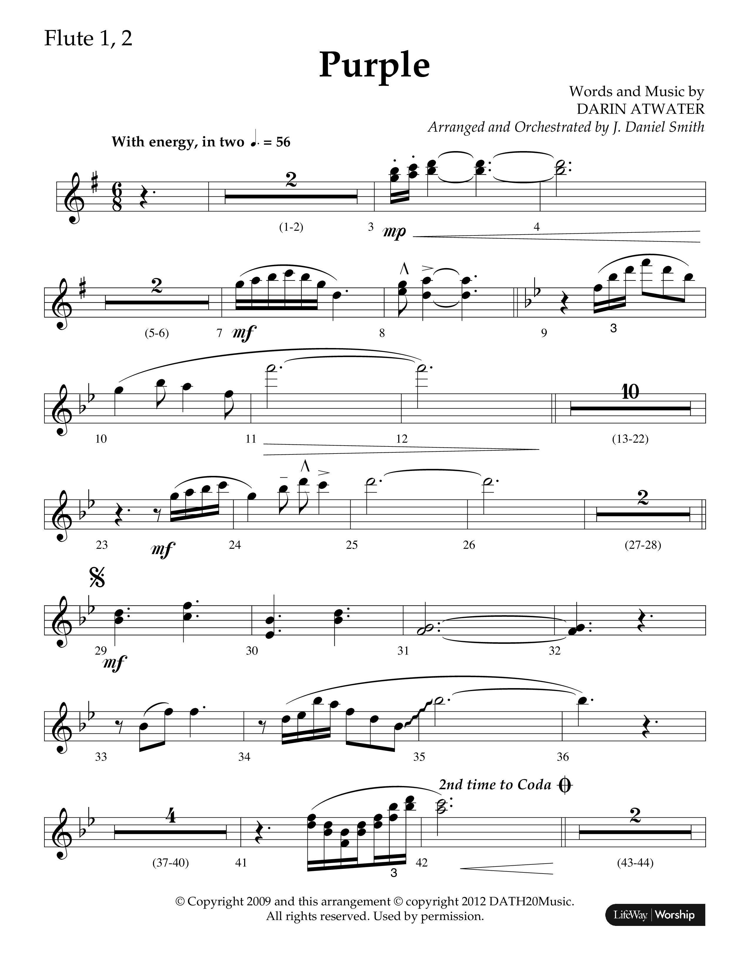 Purple (Choral Anthem SATB) Flute 1/2 (Lifeway Choral / Arr. J. Daniel Smith)