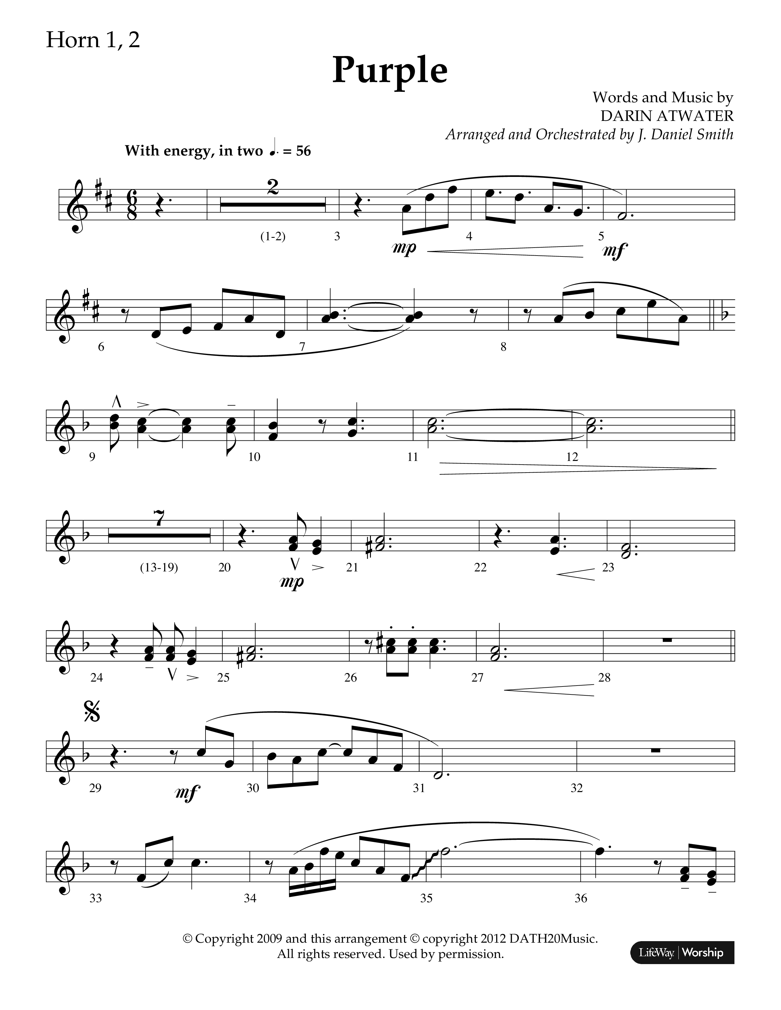 Purple (Choral Anthem SATB) French Horn 1/2 (Lifeway Choral / Arr. J. Daniel Smith)