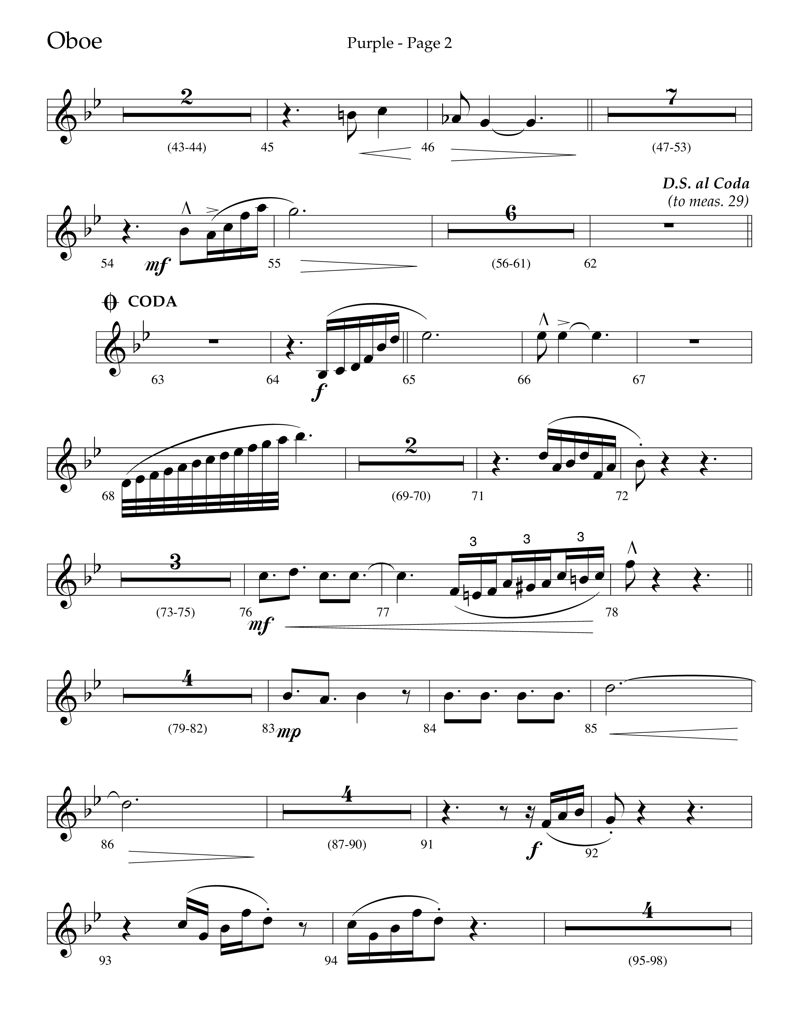 Purple (Choral Anthem SATB) Oboe (Lifeway Choral / Arr. J. Daniel Smith)