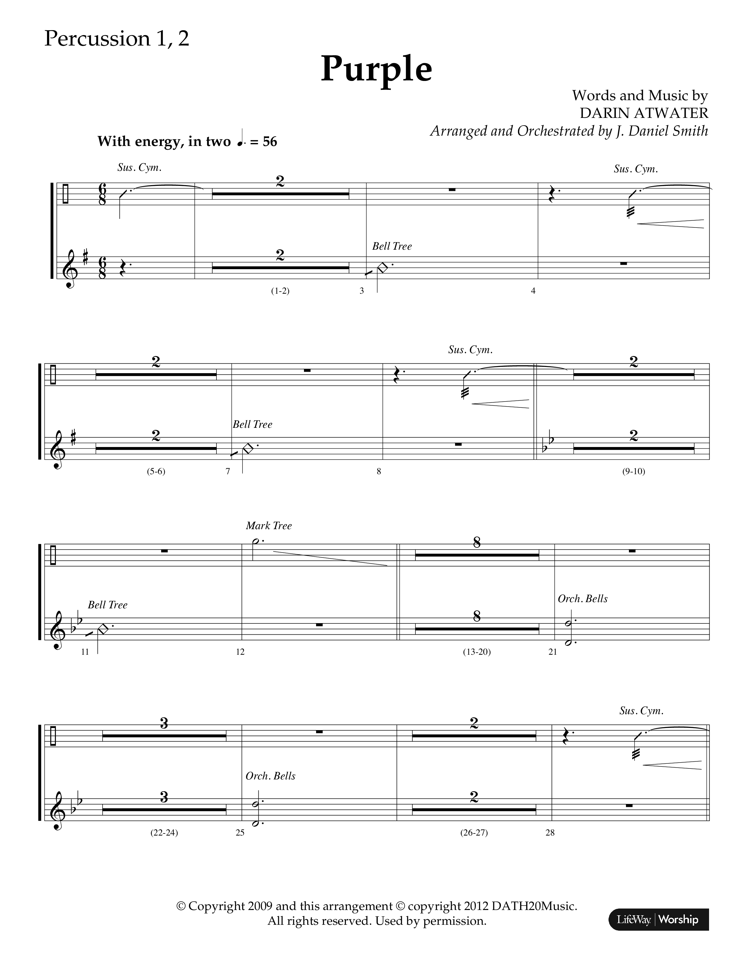 Purple (Choral Anthem SATB) Percussion 1/2 (Lifeway Choral / Arr. J. Daniel Smith)