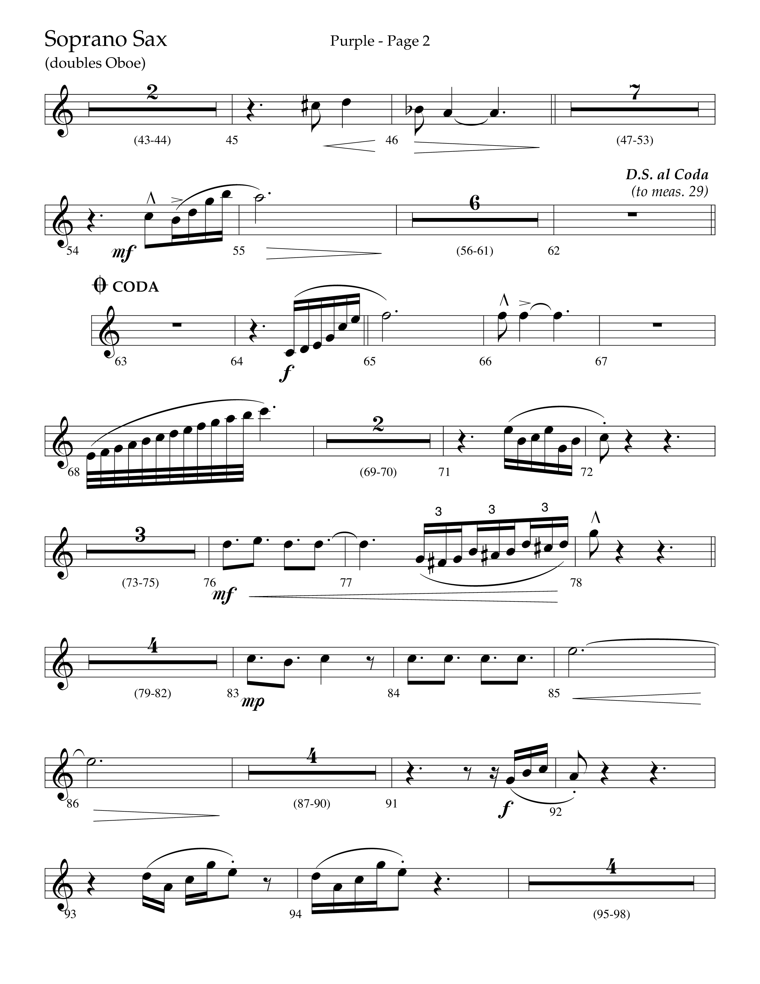 Purple (Choral Anthem SATB) Soprano Sax (Lifeway Choral / Arr. J. Daniel Smith)